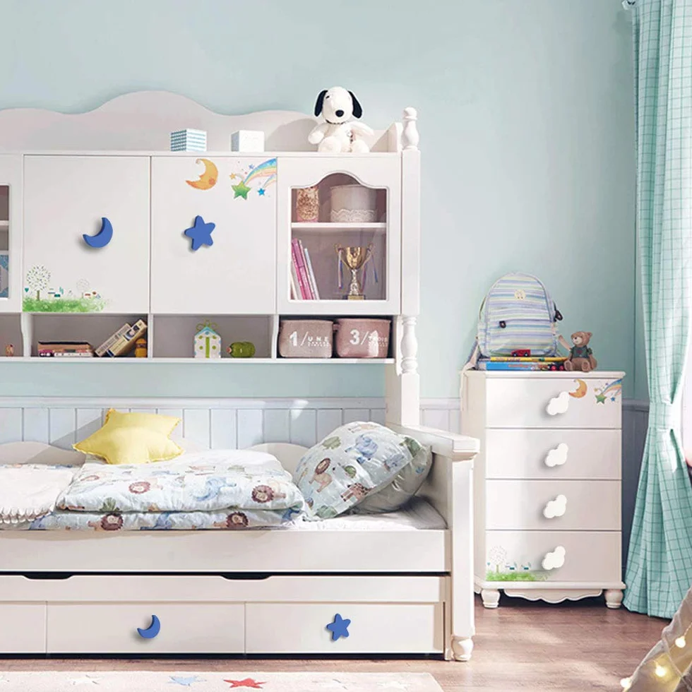 Maniglie per mobili da cucina 9 pezzi gomma morbida anticollisione pomelli bambini stelle luna nuvole cassetti sicurezza bambino Blu