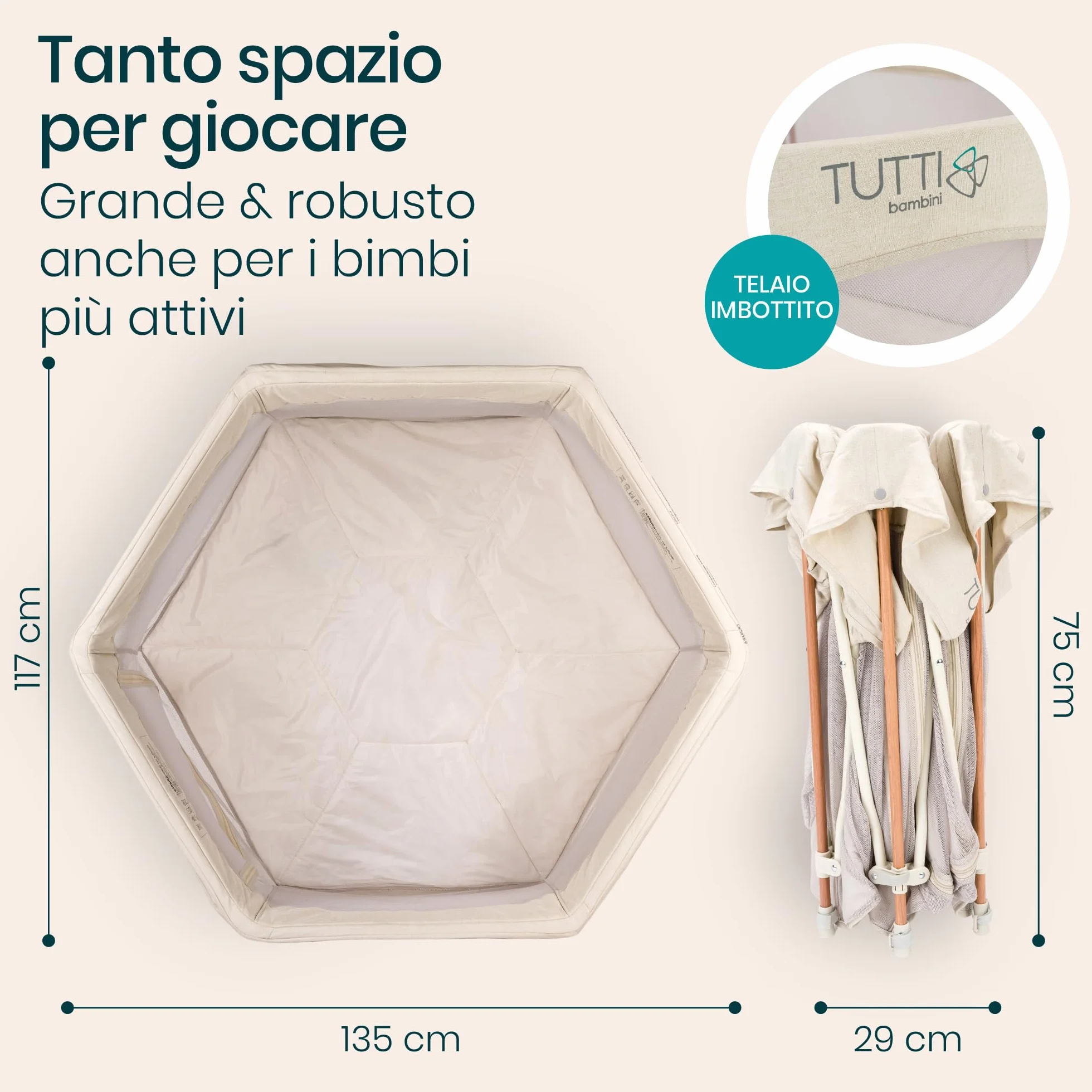 Tutti Bambini Box Bambini Pieghevole Recinto Neonato 135 x 135 x 75 cm Ecru