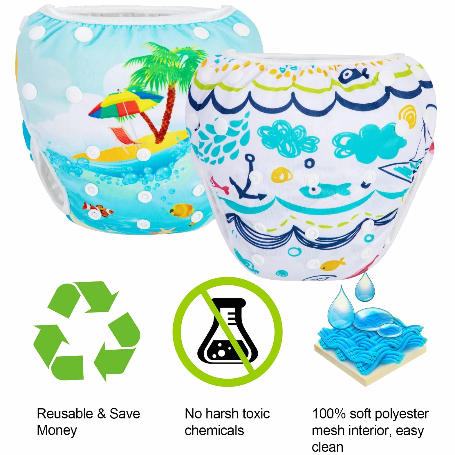 PHOGARY Pannolino da nuoto per neonati 0-3 anni 2 pezzi Costume da bagno riutilizzabile 3-15kg Spiaggia Balena