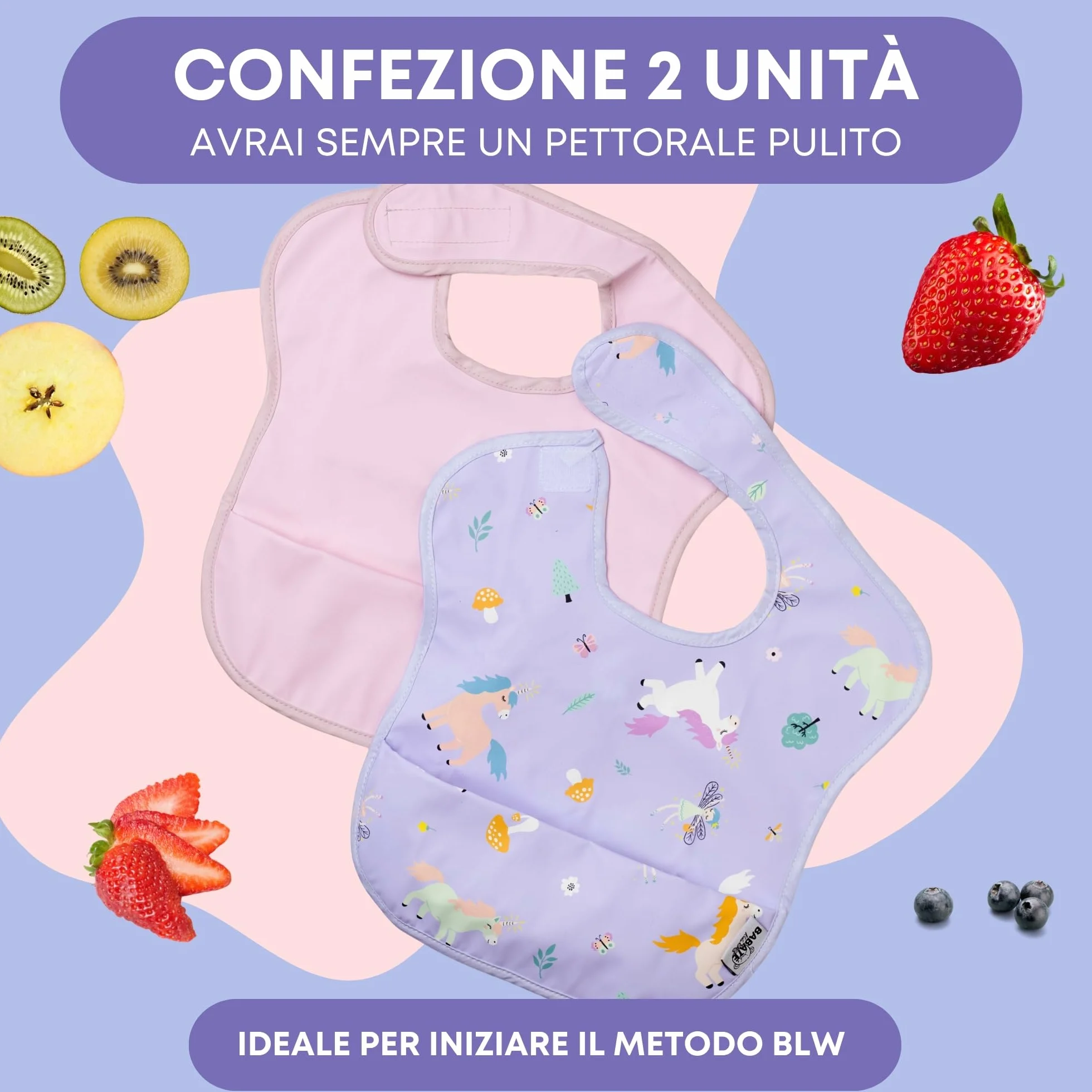 Bavaglini impermeabili 2 unità, plastificati, smanicato, pappa svezzamento, bambini