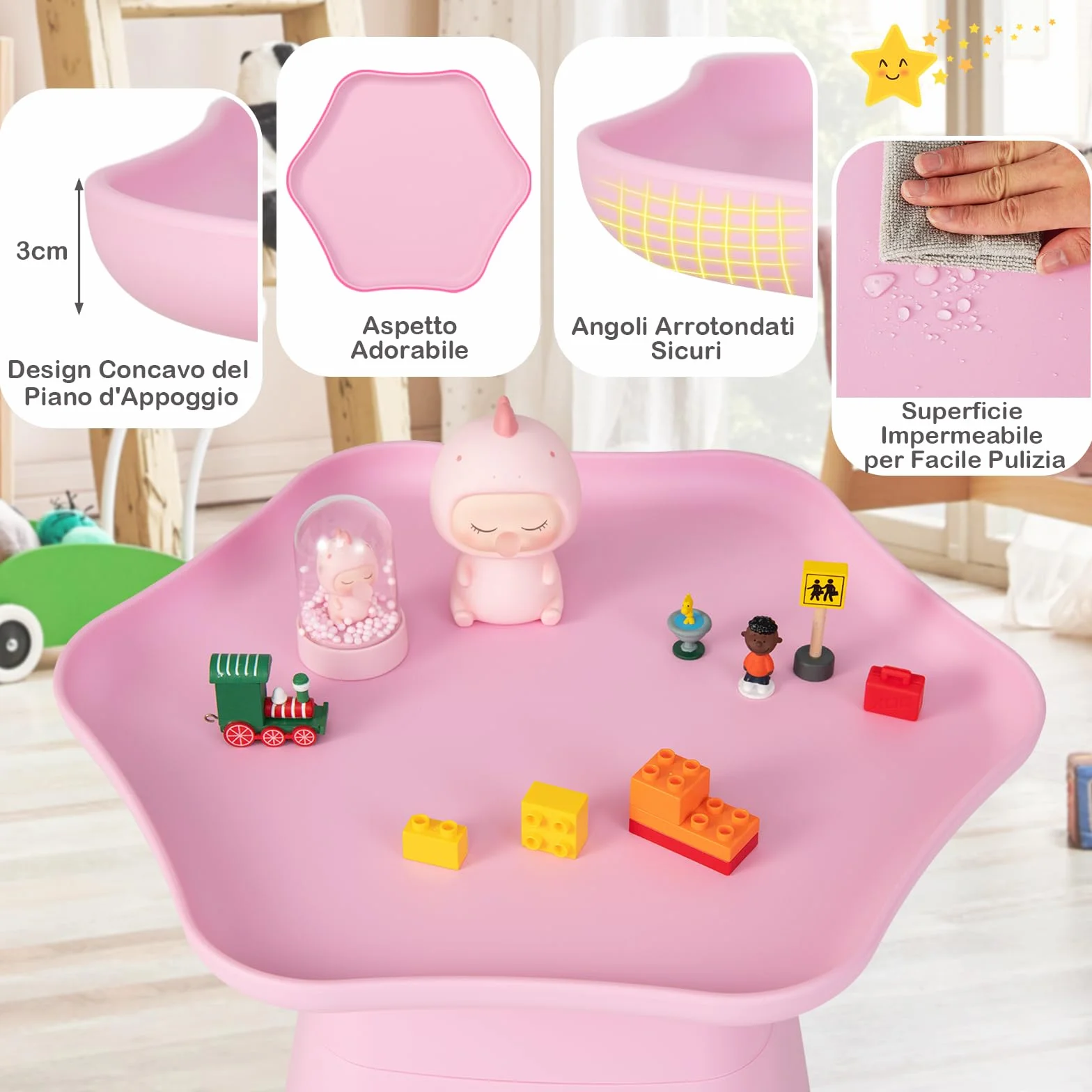 RELAX4LIFE Set Tavolo e Sedie Bambini 3 Pezzi Tavolino 2 Sedie Gambe Legno Faggio Seduta Similpelle 2 cm