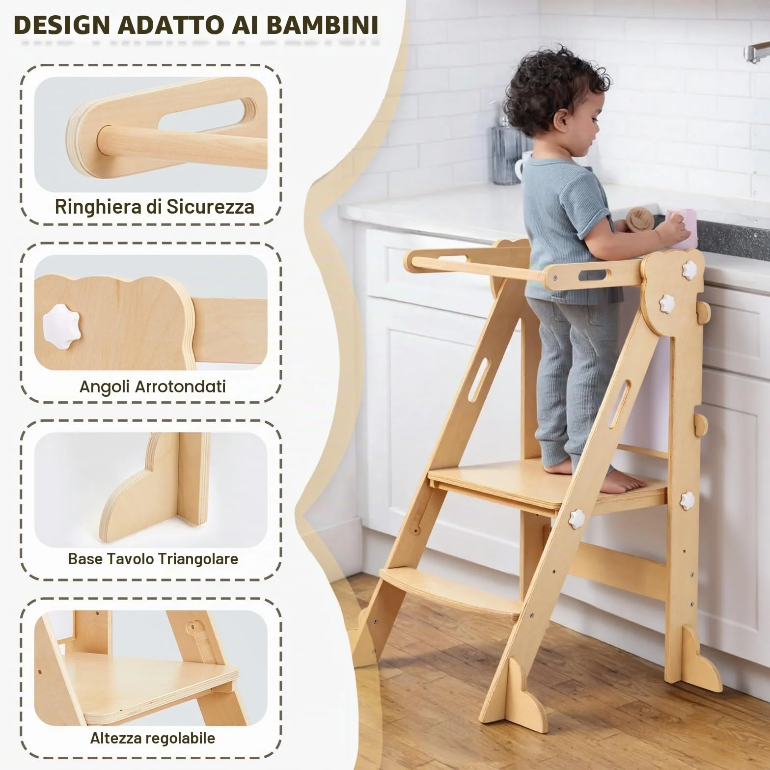 labebe Torre di apprendimento pieghevole 3 in 1 regolabile in altezza e larghezza per bambini da 1 anno