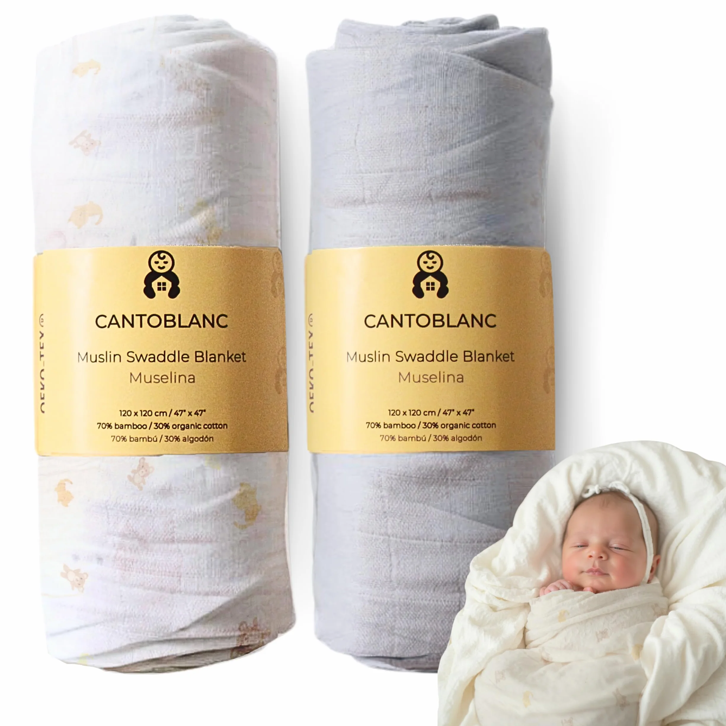 Mussole Bambino Cotone Bamboo 120x120 cm 2 pz Swaddle Panni Fasciatoio