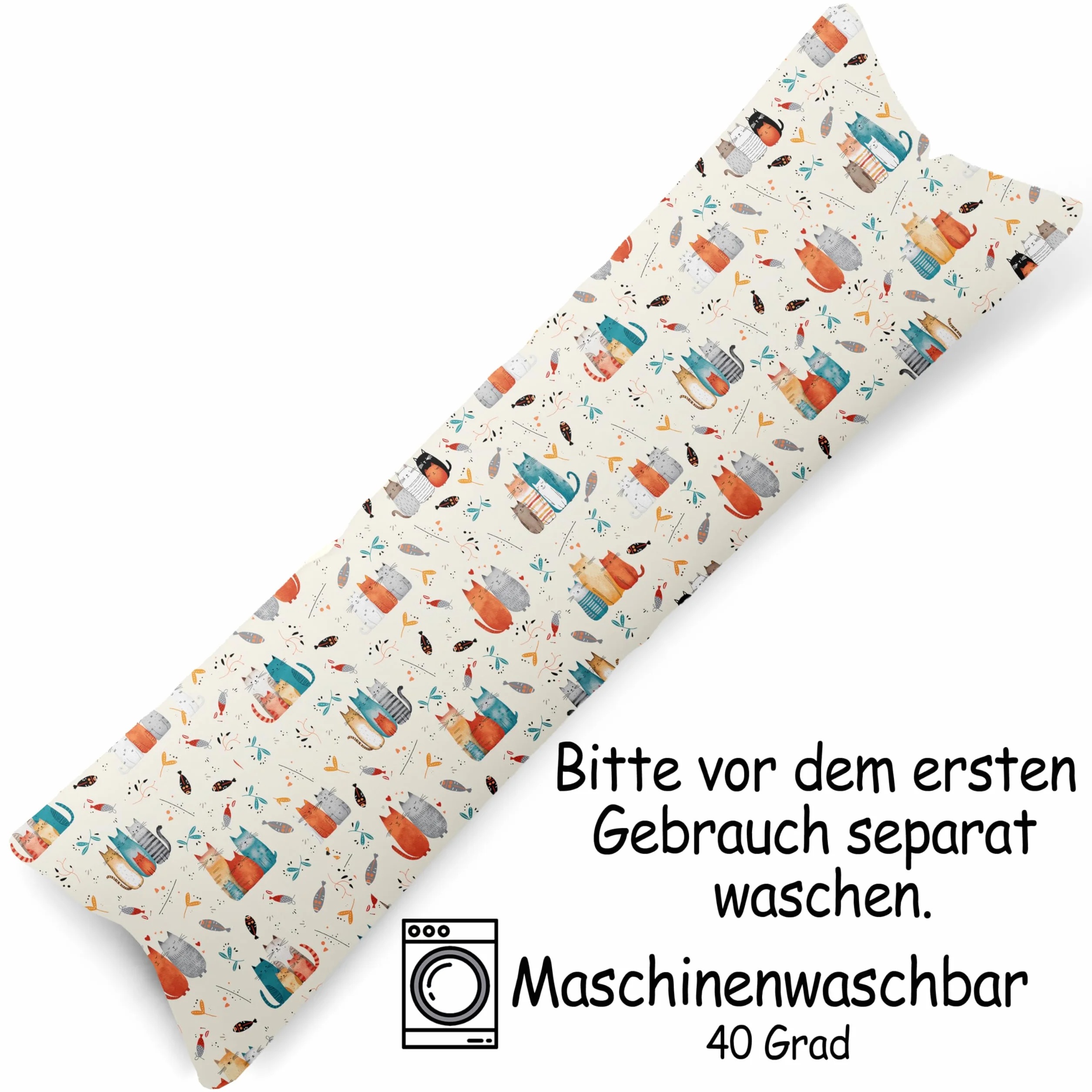 Federa per cuscino 40x145 cm 100% cotone con chiusura lampo gatti colorati