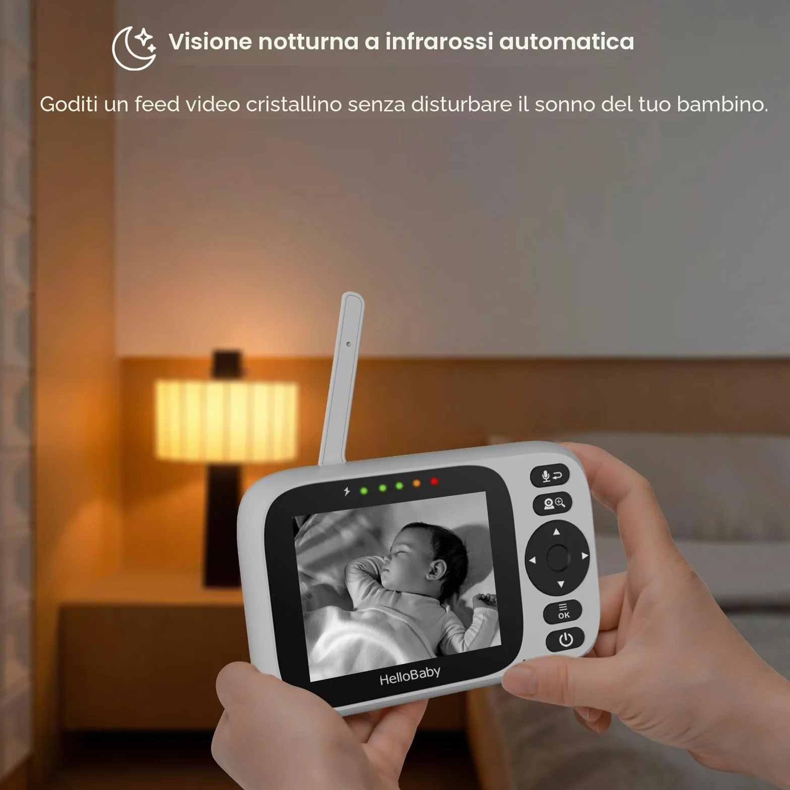 HelloBaby Baby Monitor 3.2" Telecamera Rotante 320° Visione Notturna ECO Rilevamento Temperatura Interfono Bidirezionale Ninna Nanna