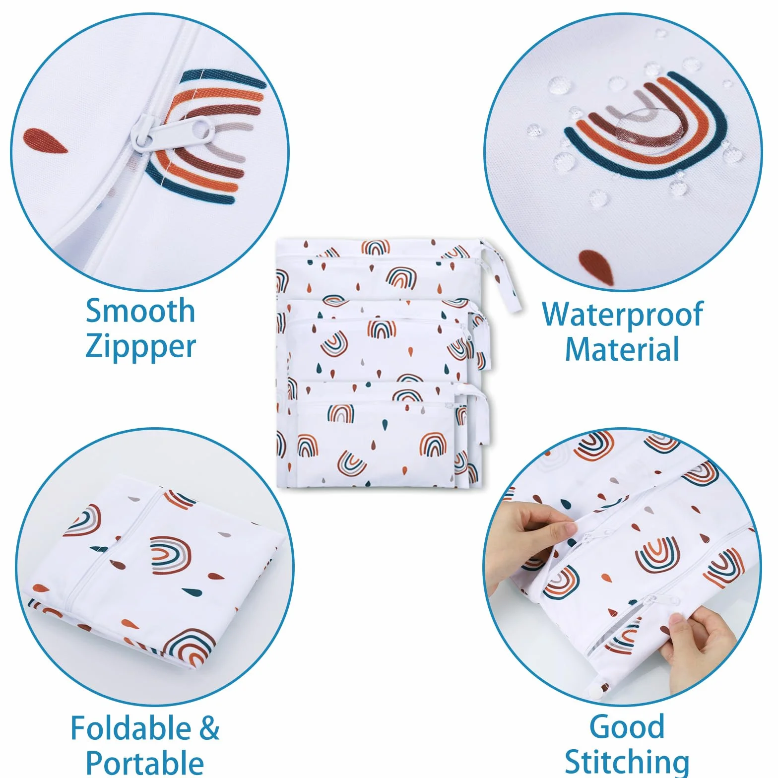 Wetbag Borsa per Pannolini Riutilizzabile Impermeabile 3 Pezzi con Zip
