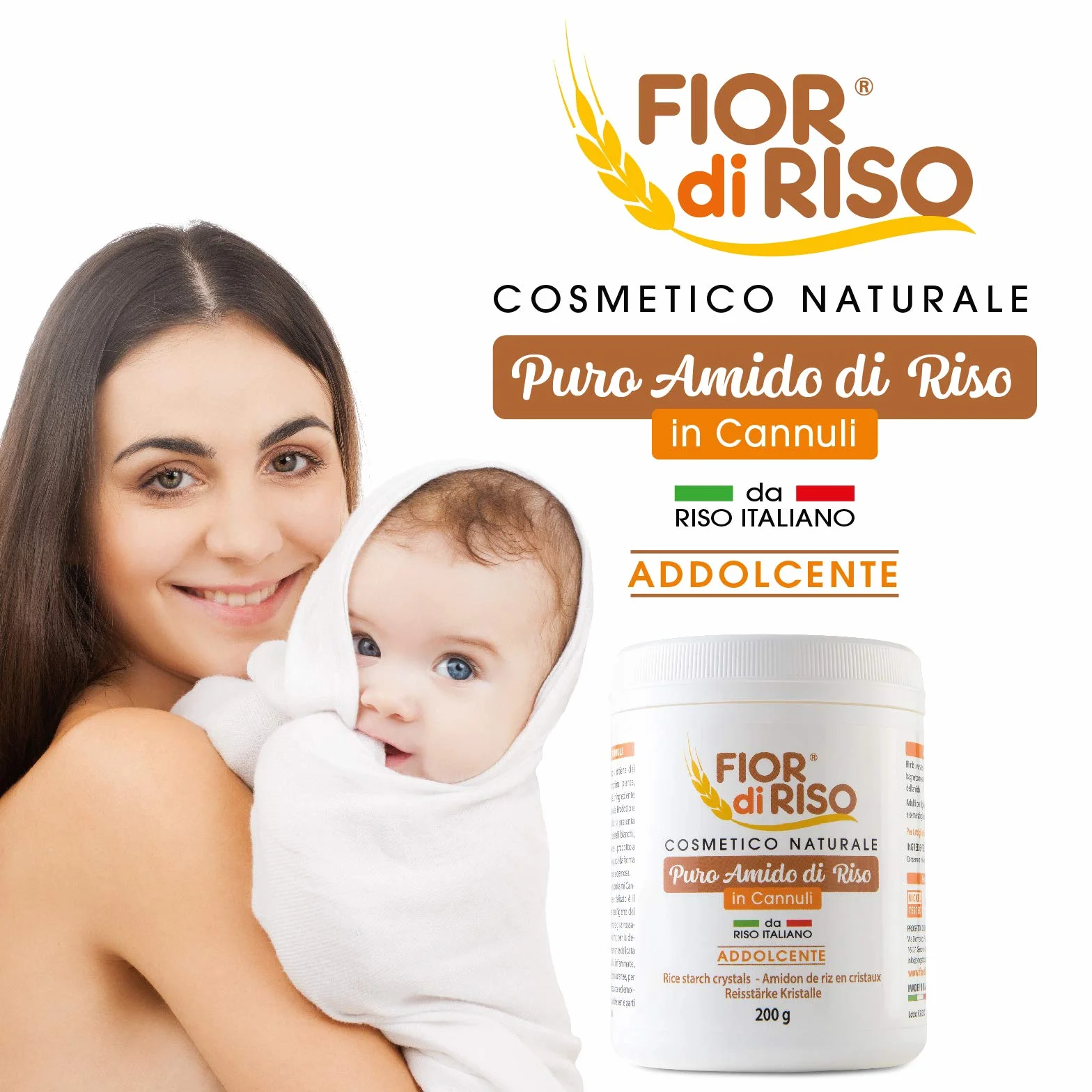 FIOR di RISO Amido di Riso in Cannuli o Cannoli Addolcente 200 g delicato per il bagnetto dei bebè
