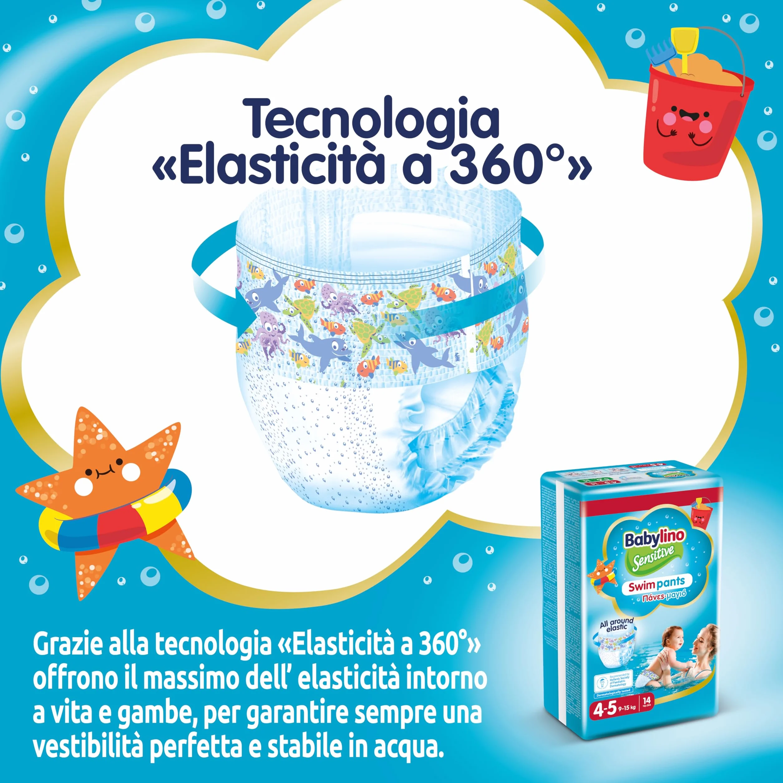 Babylino Sensitive SwimPants Pannolini Mare Piscina Taglia 4-5 (9-15kg) 14 Unità