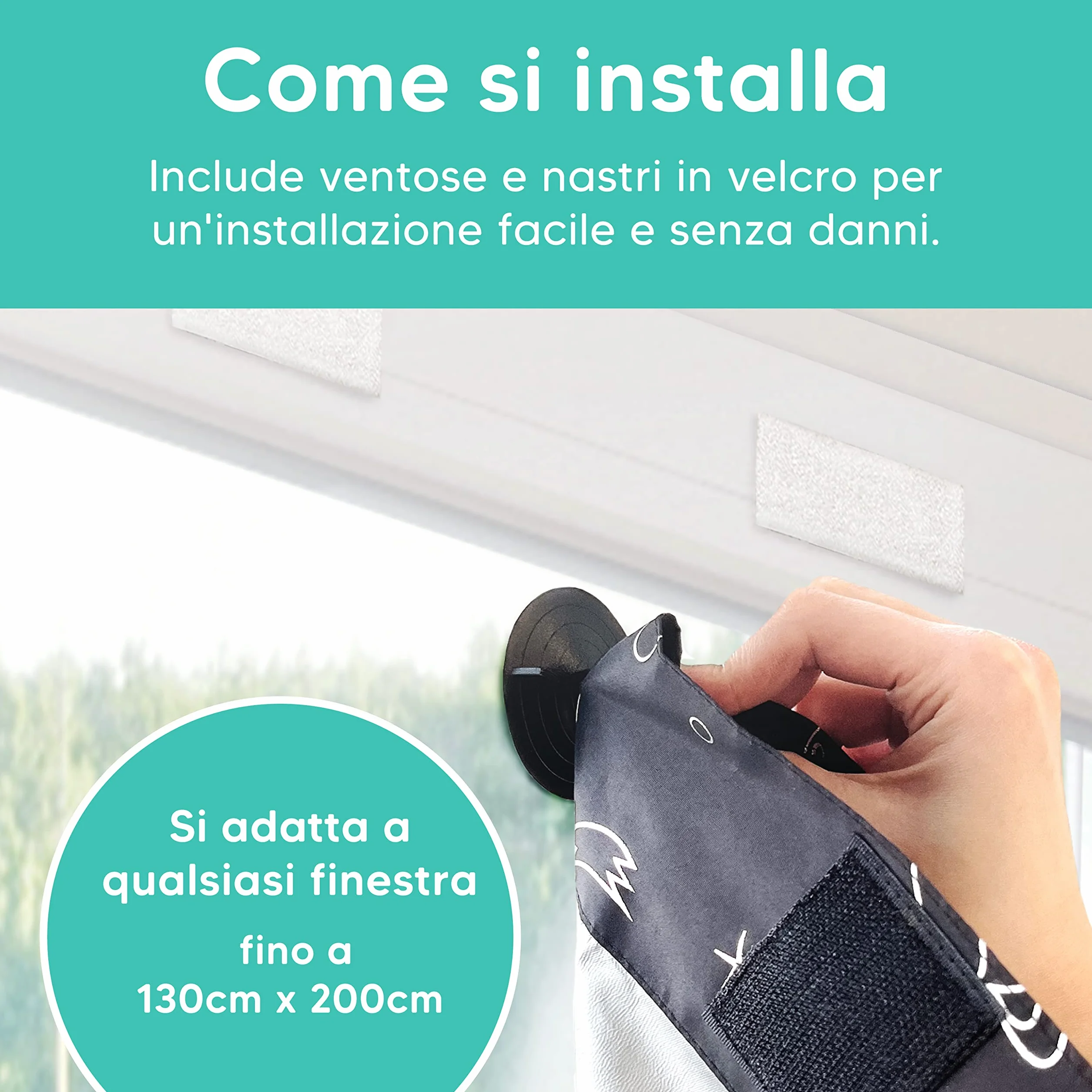 Tenda oscurante regolabile 130x200cm con ventose e nastro biadesivo