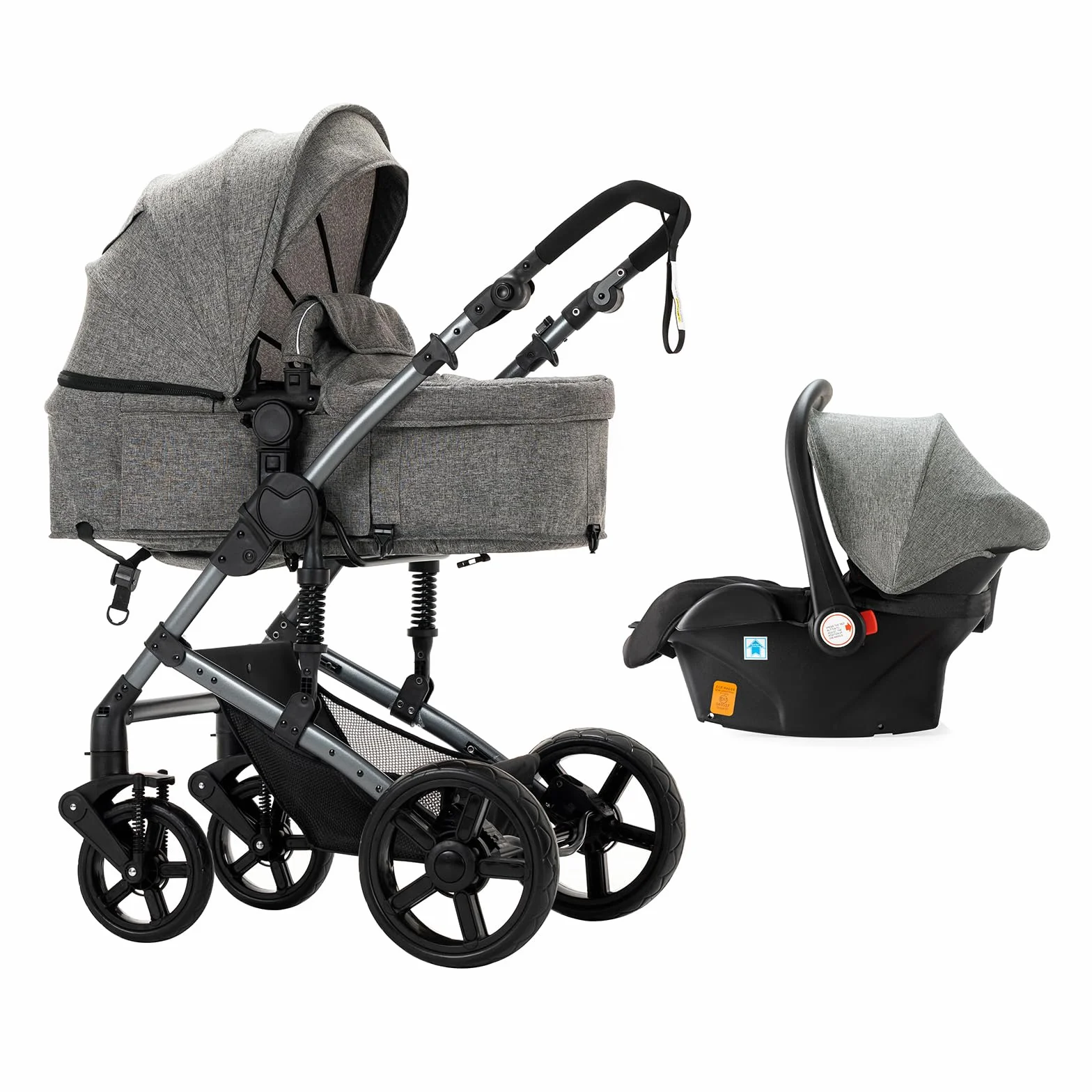 Magic ZC Passeggino Trio 3 in 1 Carrozzina Neonati con Design Portatile Pieghevole Un Clic, Spinta Reversibile Grigio
