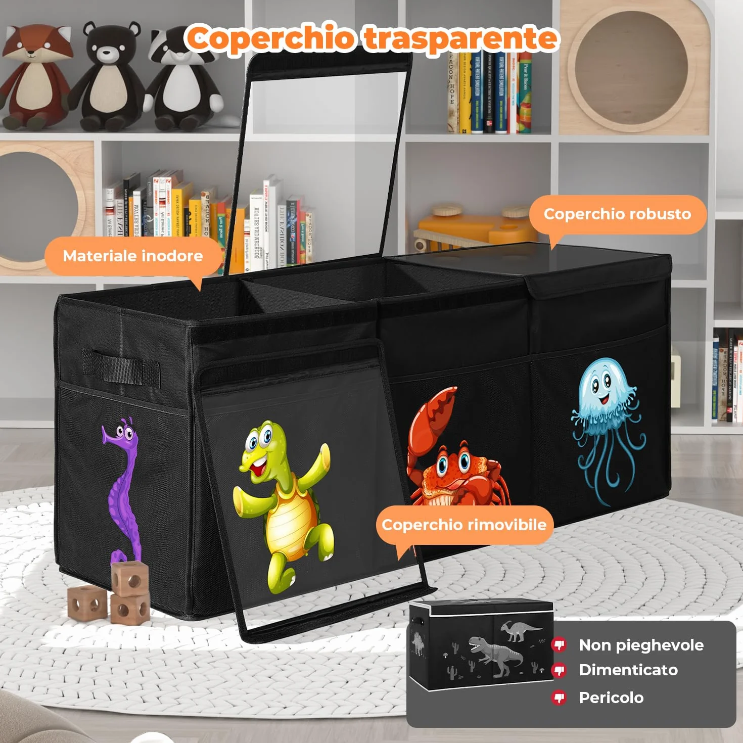 YOHOOLYO Porta Giochi Bambini 123L Pieghevole Contenitore con Coperchio 94x41x32 cm
