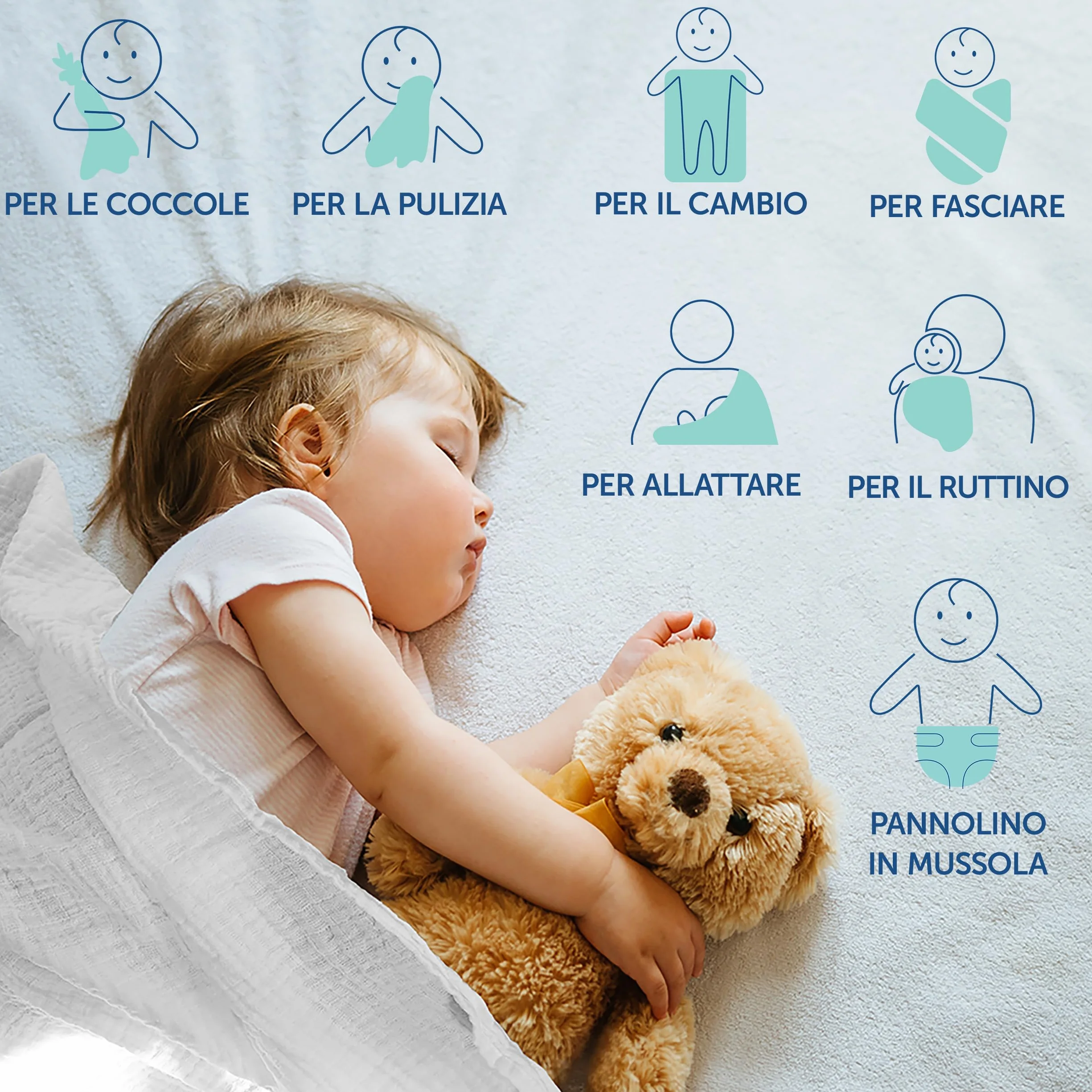 Teli in Mussola Neonato 80x80 Oeko-Tex Standard 100 10 Pezzi Bianco