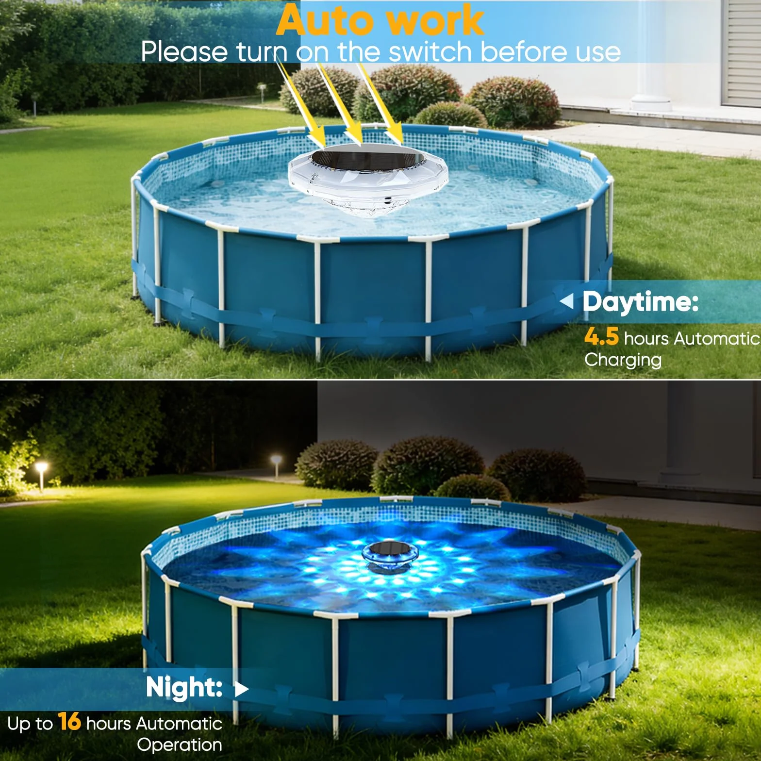 Quntis Luci Piscina Solari Galleggianti IP68 Impermeabili Illuminazione Solare Piscina con Telecomando, Luci per Piscina LED RGBCW Luce per Esterno Laghetto Festa 2 Pezzi