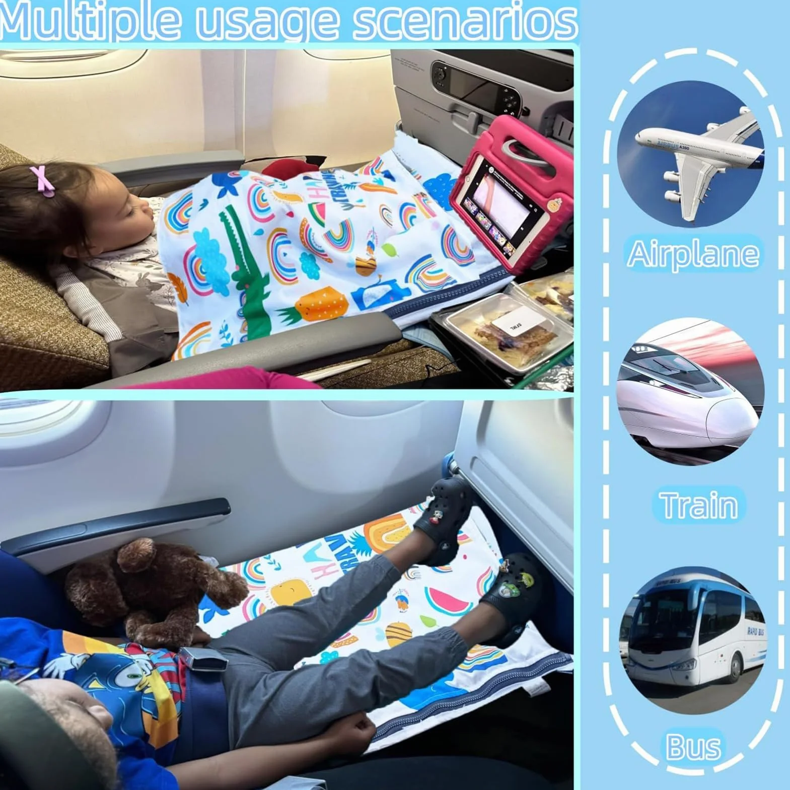 Lettino Aereo Per Bambini - Estenditore Sedile con Poggiapiedi | Amaca Morbida da Viaggio per Volo Campeggio