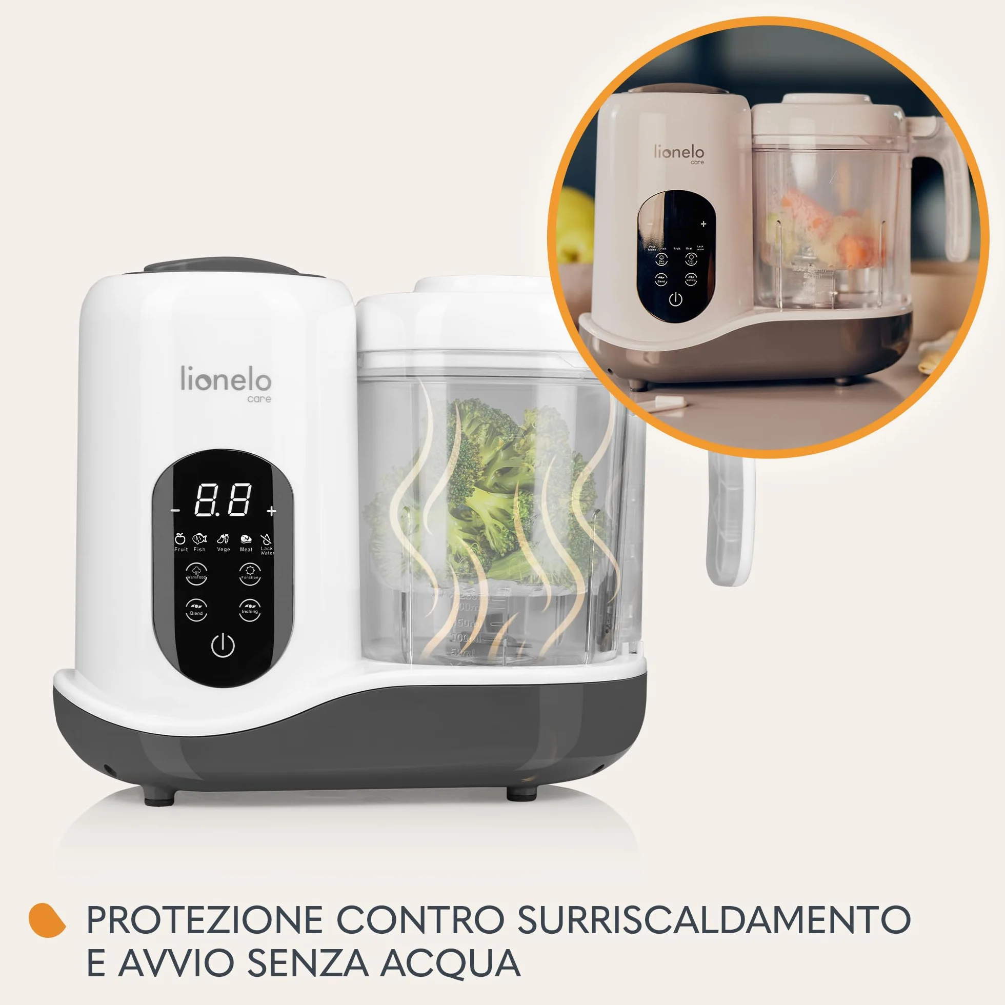 Lionelo BABYMENU 5in1 Robot Cucina e Scaldabiberon per Bambini: Cottura a Vapore, Frullatura, Riscaldamento, Scongelamento, Sterilizzazione, Senza BPA, 35 Ricette
