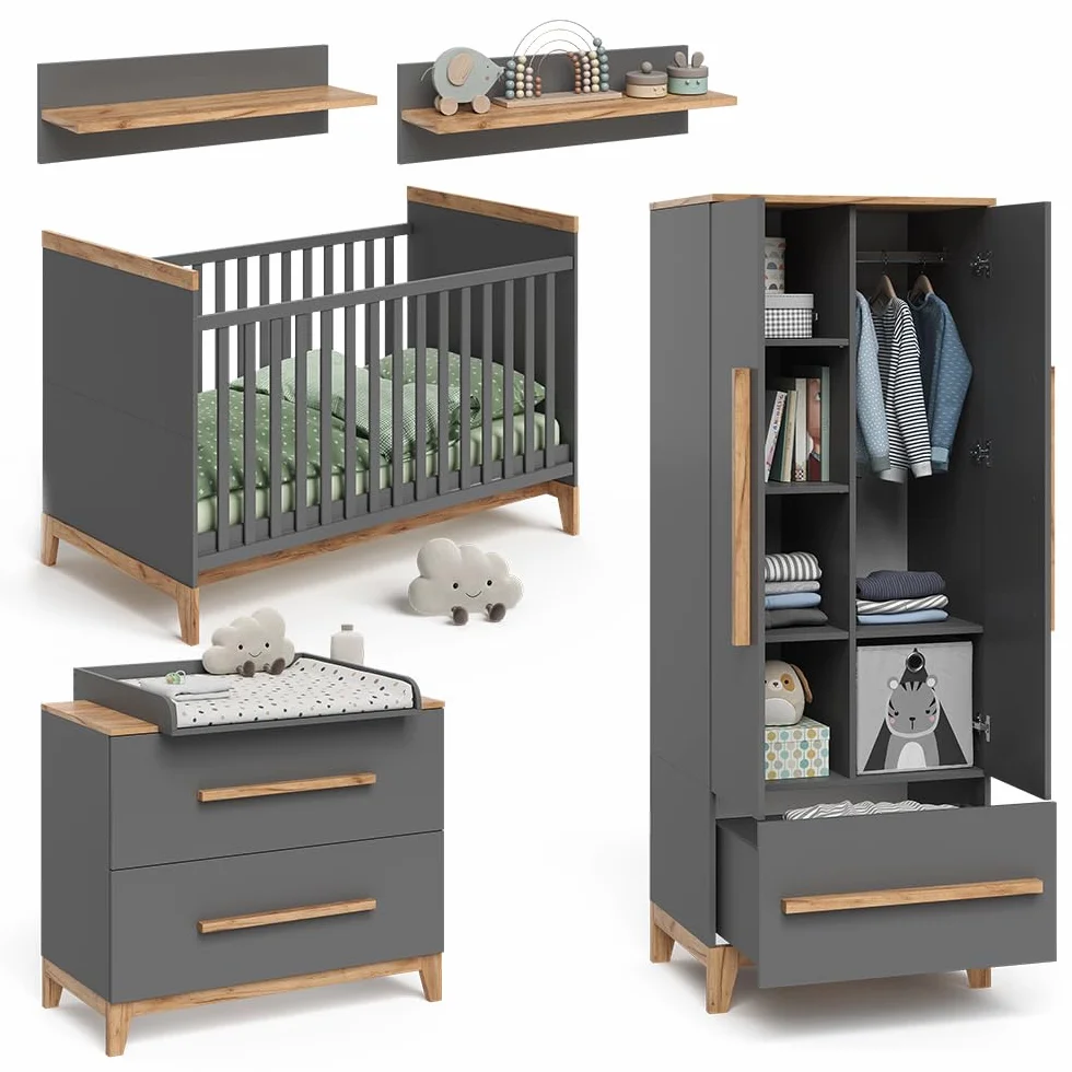 VitaliSpa Malia Set per cameretta Grigio/quercia 4 pezzi