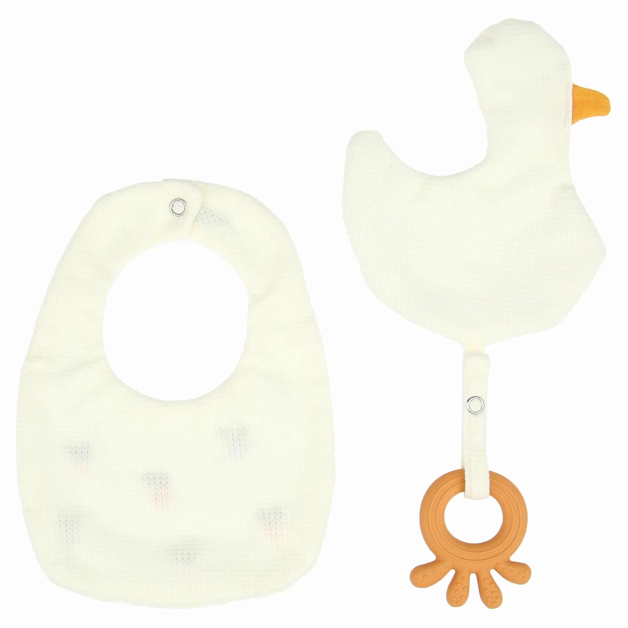 THUN Set 2 bavaglini e accessorio dentizione tessuto silicone Baby Dolce Fattoria 15x18,5 cm 17x26 cm