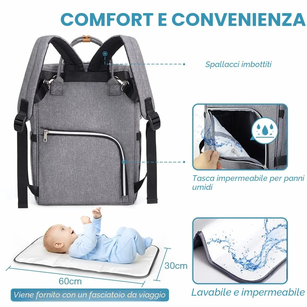 Lekebaby Zaino Mamma Multifunzione Impermeabile Fasciatoio Neonato Grande Capacità Spazioso Ganci Passeggino Tasche Isolanti