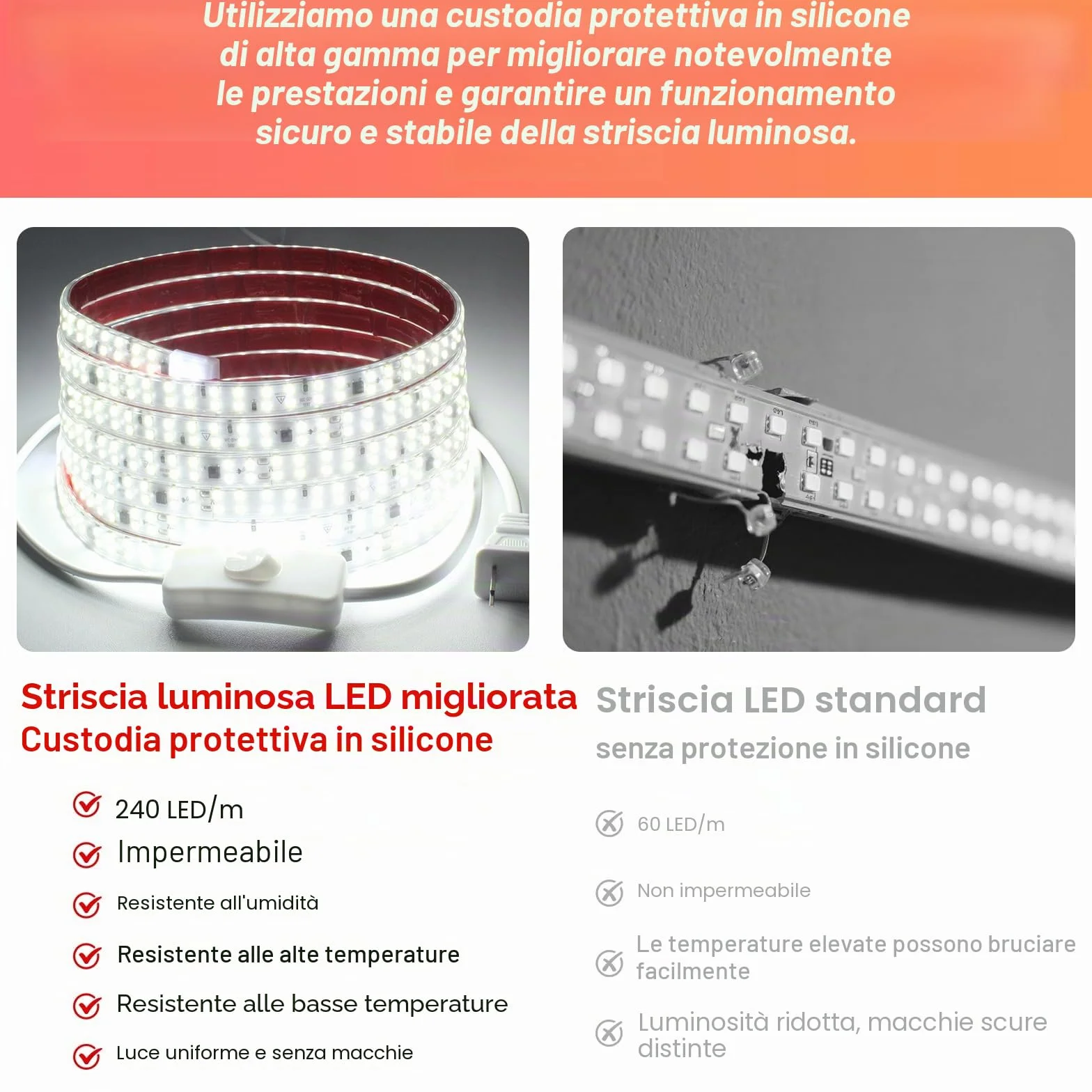 pcning IP65 Impermeabile Strip LED Adesiva 220V 3M 2835 240 leds/m Flessibile Striscia Bianco Freddo 6000K, Strisce LED 220 Volt da Esterno 3 Metri (Bianco Freddo, 3M)