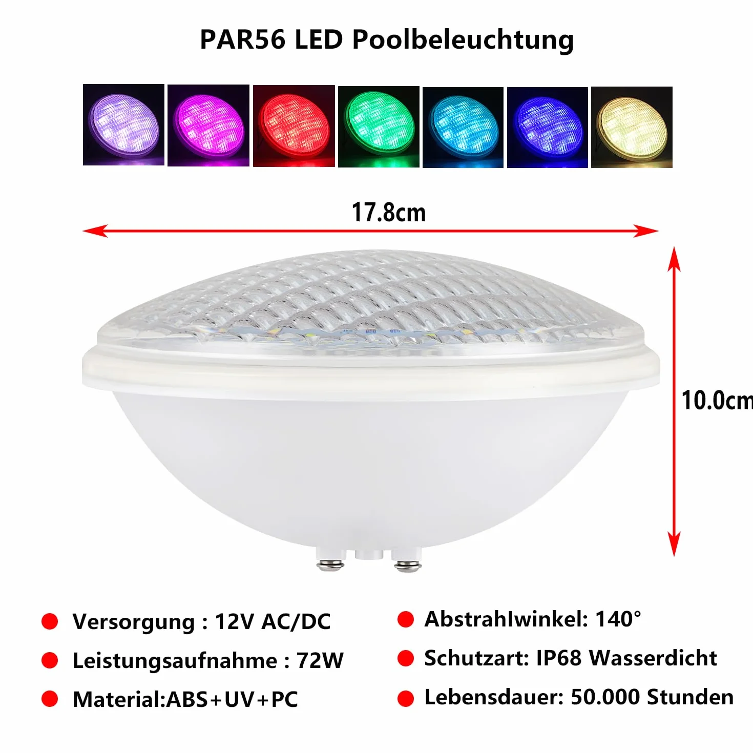 PAR56 LED luce della piscina, 12V AC/DC IP68 lampada impermeabile della piscina, 72W RGB luce di illuminazione per piscine, illuminazione dello stagno, Whirlpool