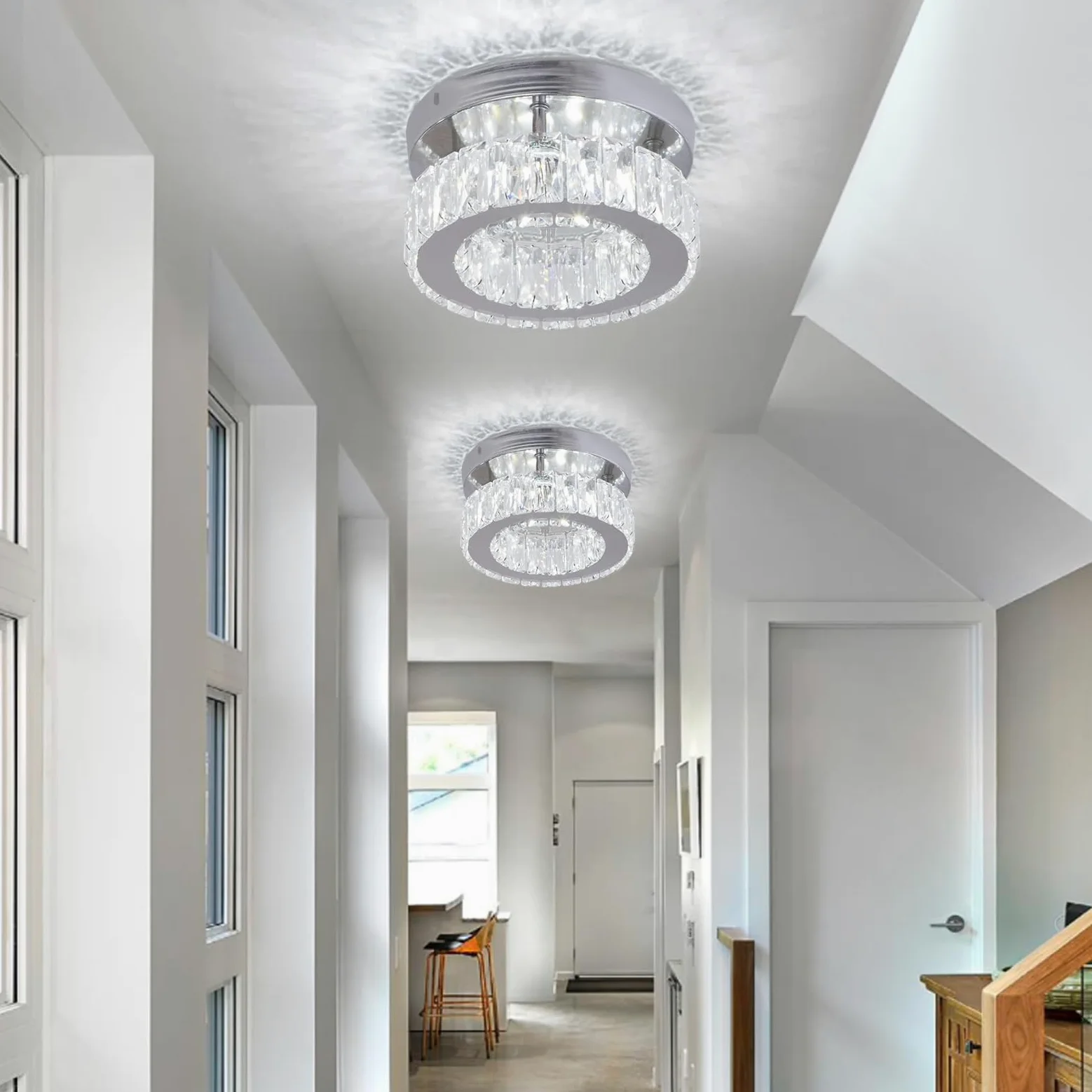 FRIXCHUR Lampadario di cristallo moderno piccolo da incasso lampada da soffitto a LED in cristallo per sala da pranzo camera da letto soggiorno corridoio (bianco freddo)