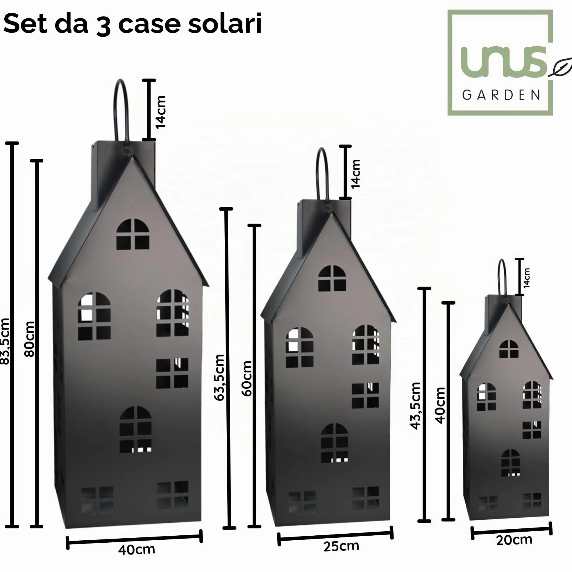 UNUS Lanterna a energia solare, per esterni, 80 cm, colore: nero | Con luce LED, per esterni e interni, illuminazione suggestiva, in metallo