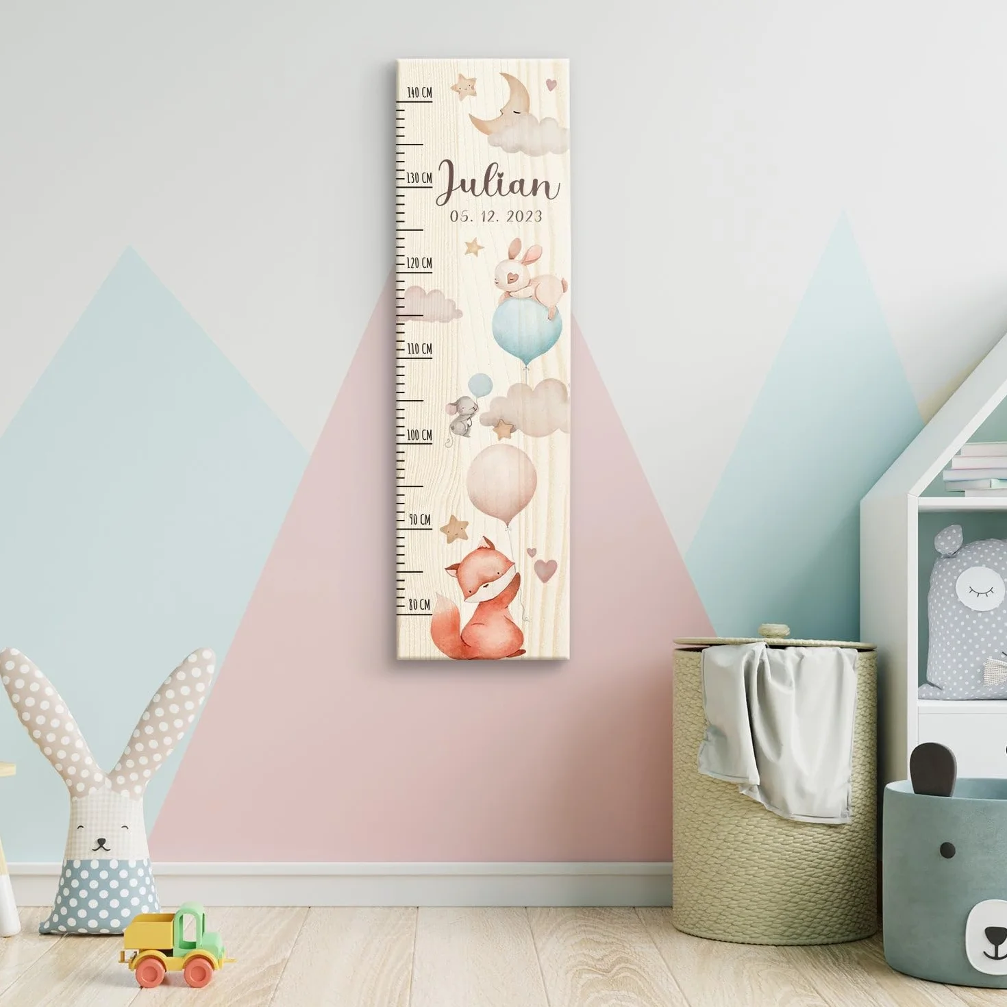 Metro per bambini in legno Palloncino Personalizzato 80-140 cm 20x70x2 cm Regalo nascita ragazze