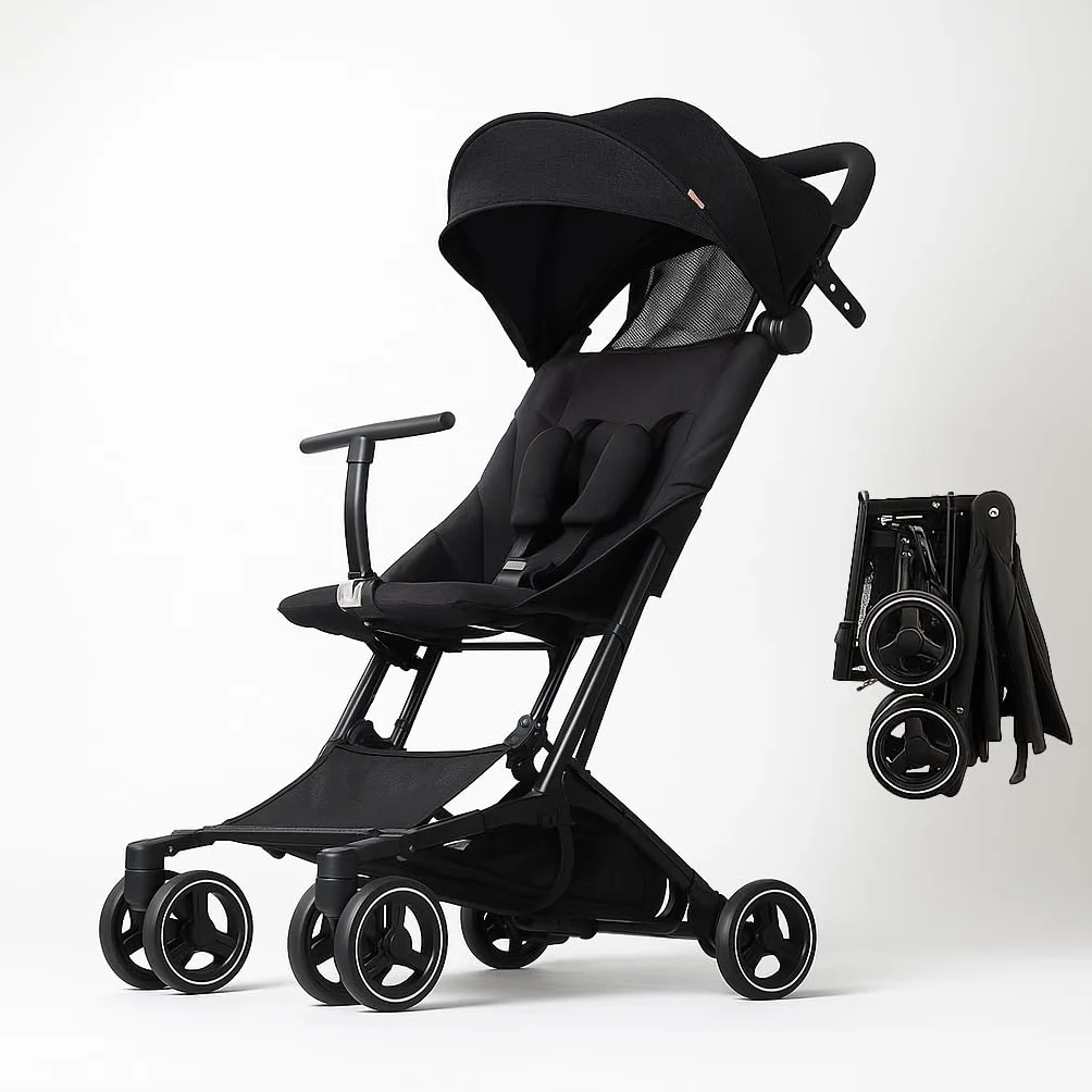 Passeggino Leggero Compatto BEBE2LUXE PIKO, Pieghevole Reclinabile, 6 mesi-22 Kg (nero)