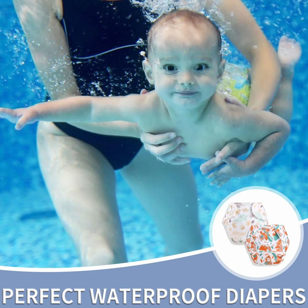 Pannolini Nuoto Impermeabili in Puro Cotone per Neonati Lavabili Regolabili Multi-Snap 2 Pezzi