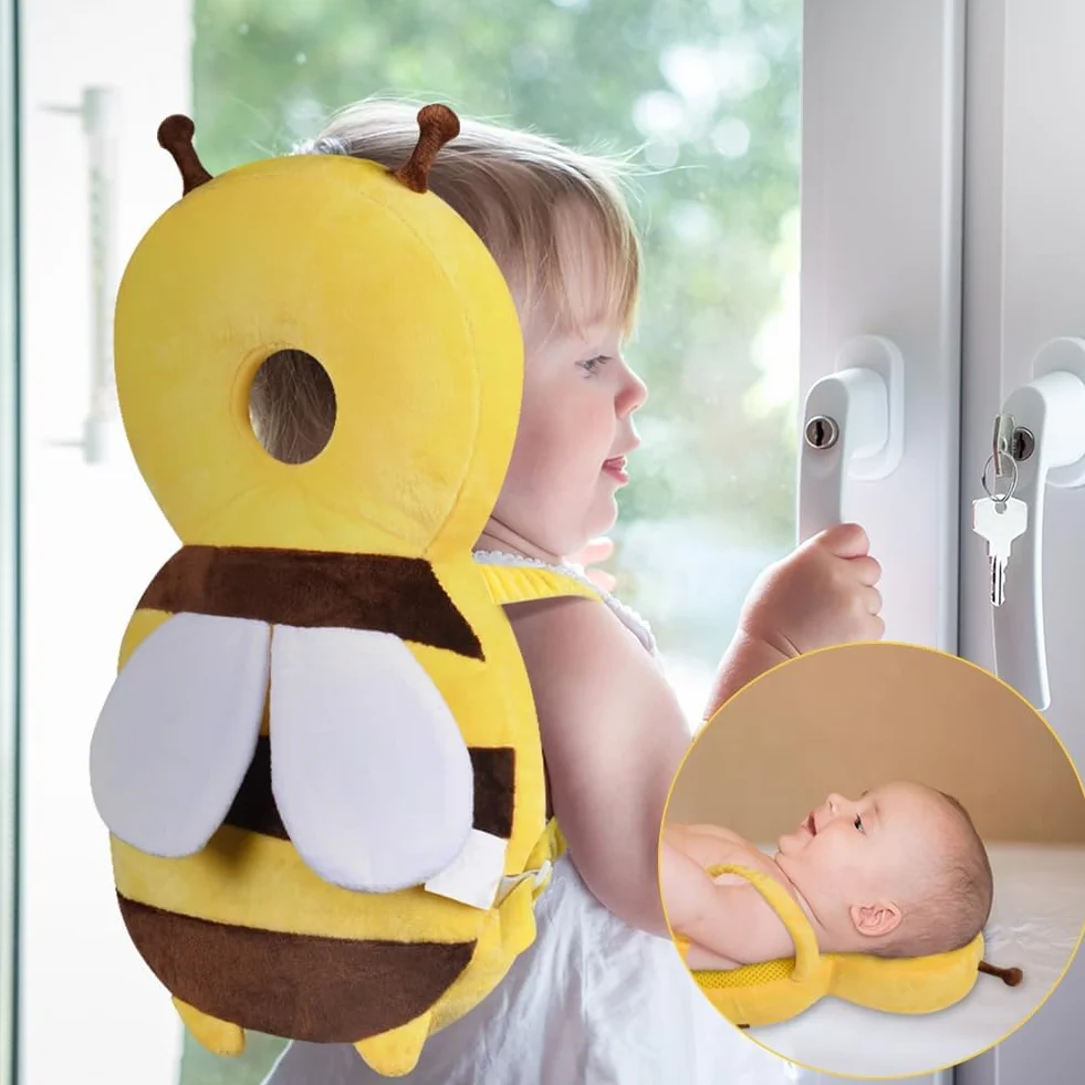 Vicloon Protezione per la Testa del Bambino, Cuscino di Sicurezza Regolabile Morbido e Traspirante, Ape Gialla