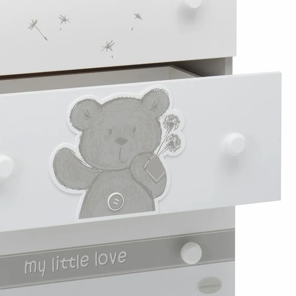 Foppapedretti Bagnetto Fasciatoio My Little Love 3 Cassetti Piano Fasciatoio Ribaltabile Vaschetta Anatomica Estraibile 4 ruote Materassino 69x47x89 cm Bianco