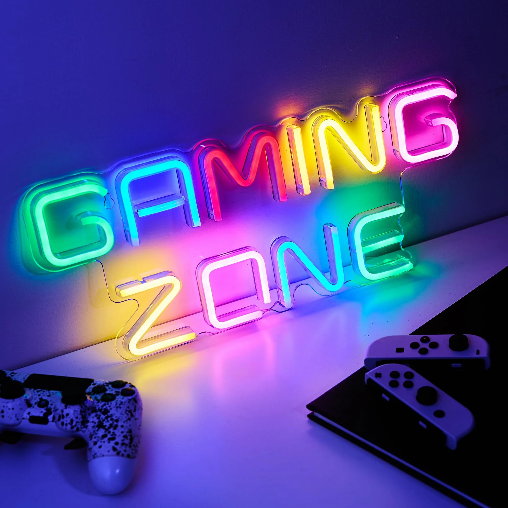 Luci Neon LED Gaming Zone Lampada Neon Parete Gamer, Insegna Luminosa LED Camera Decorazioni Gaming Room Muro, Scritta Neon, Luce Insigne Luminose. Connettore USB con Dimmer