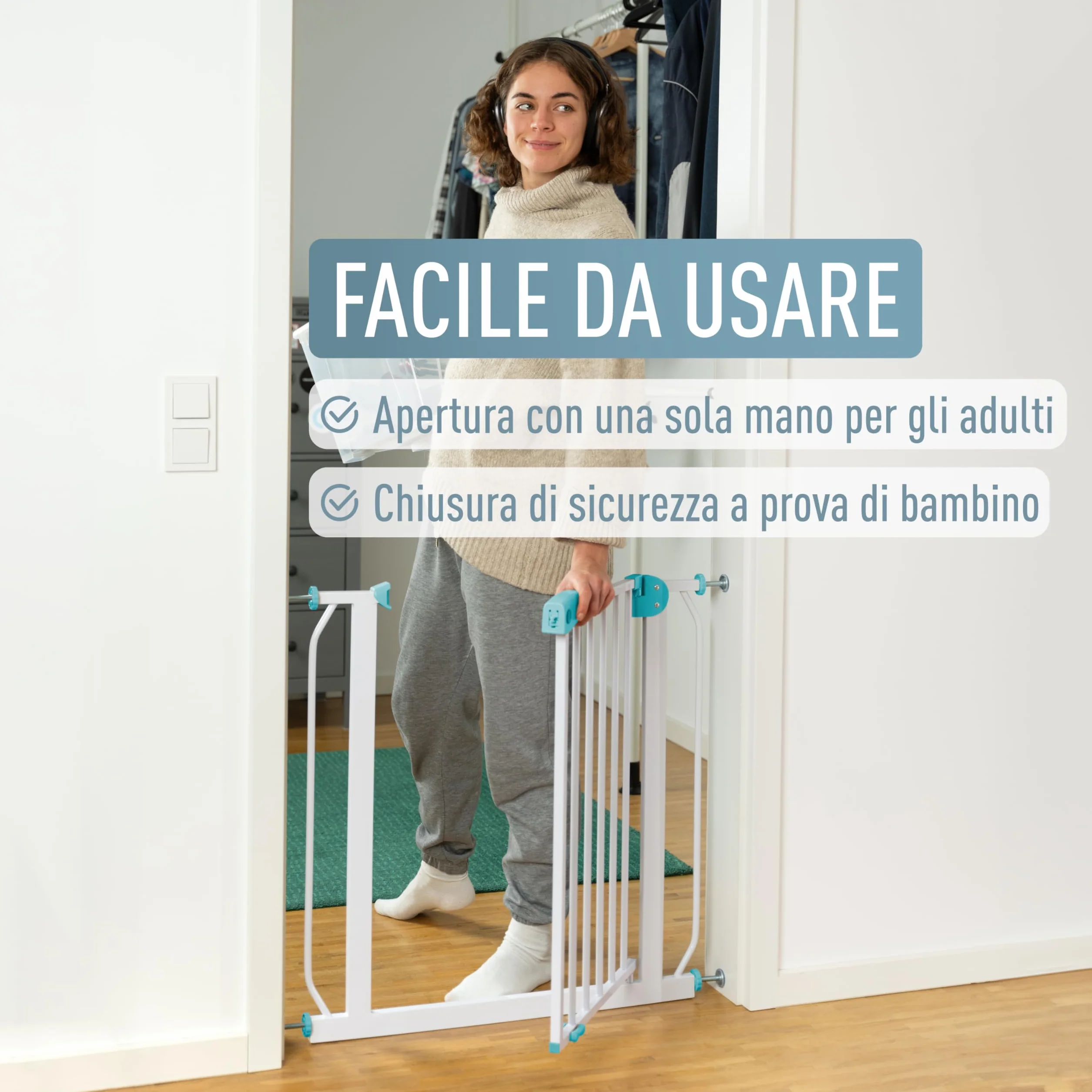 Berrin Cancelletto di Sicurezza per Porte 105-115 cm Metallo Bianco Turchese