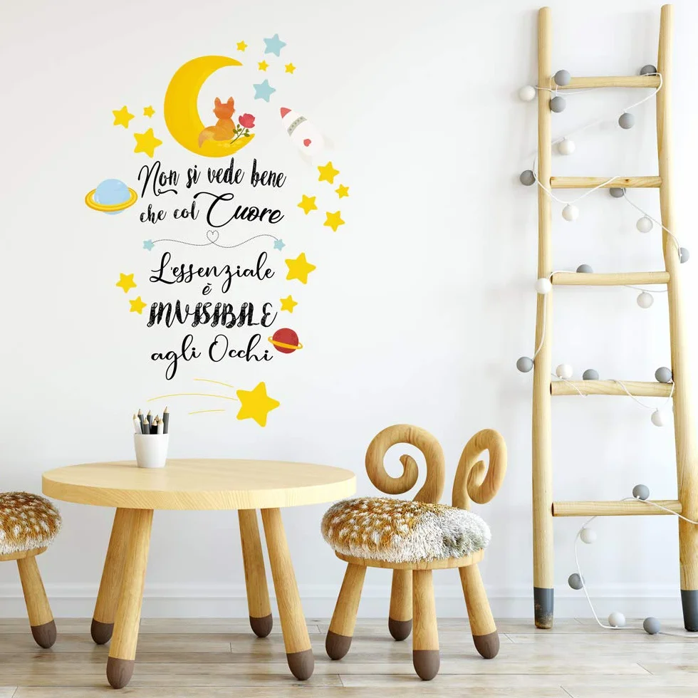 Adesivo Muro Cameretta Aforismi Bambini Piccolo Principe Decorazione Parete PVC Trasparente 2 Fogli 40x30 cm