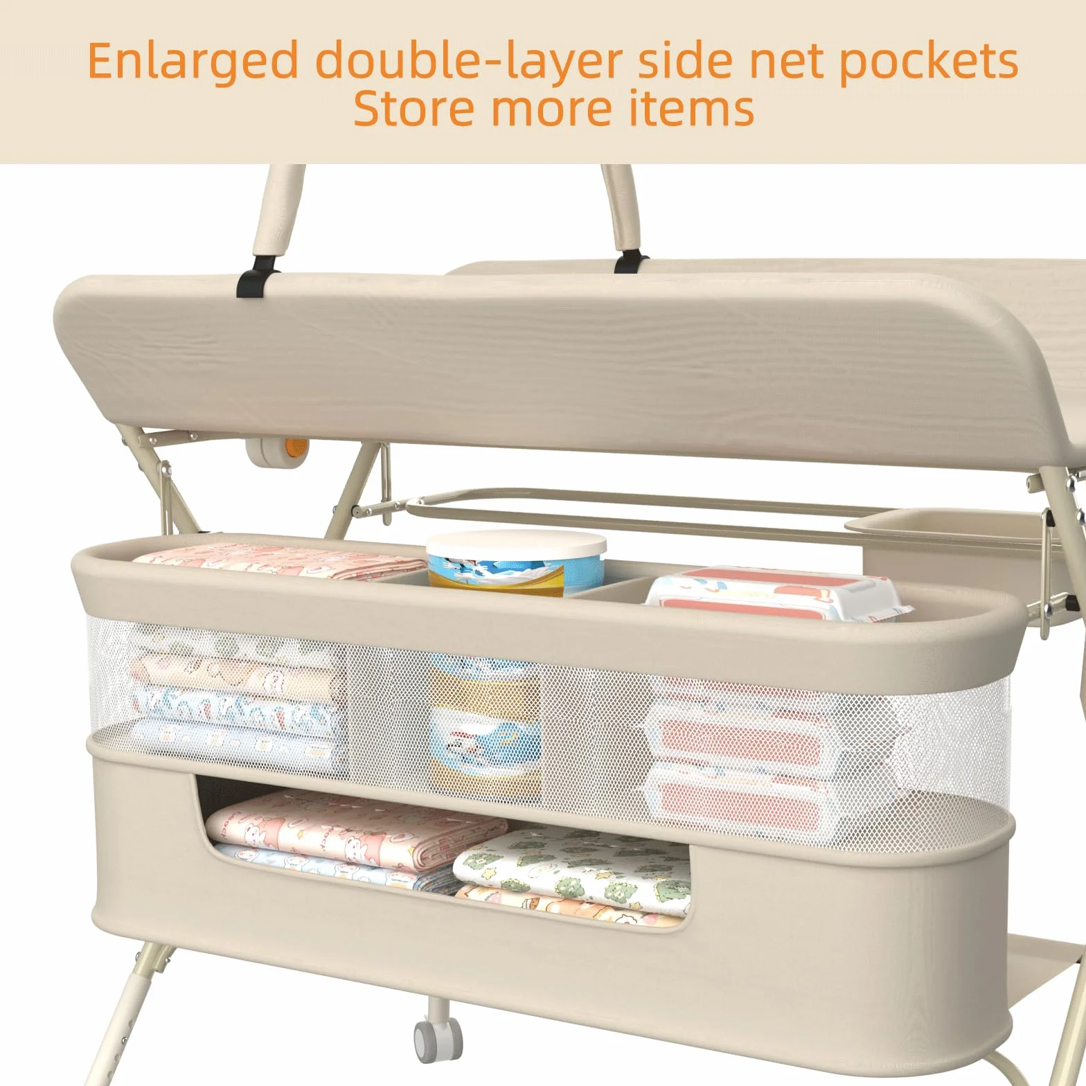 Fasciatoio Neonato Pieghevole Portatile Altezza Regolabile con Ruote Silenziose 360° Bloccabili Bianco Latte 75x68x83-91cm