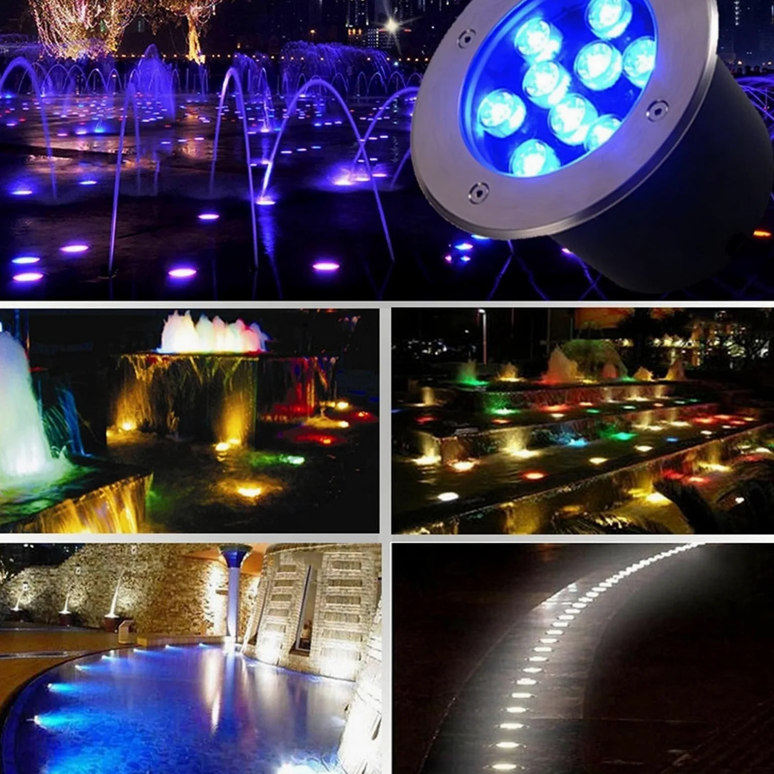 Luci per Laghetto A LED Subacquee per Esterni Giardino Festa Fontana Luce RGB 12V Rotonda A Cambio Colore Spot Ip68 Sommergibile per Paesaggio E Piscina Bianco 9W Verde 15W