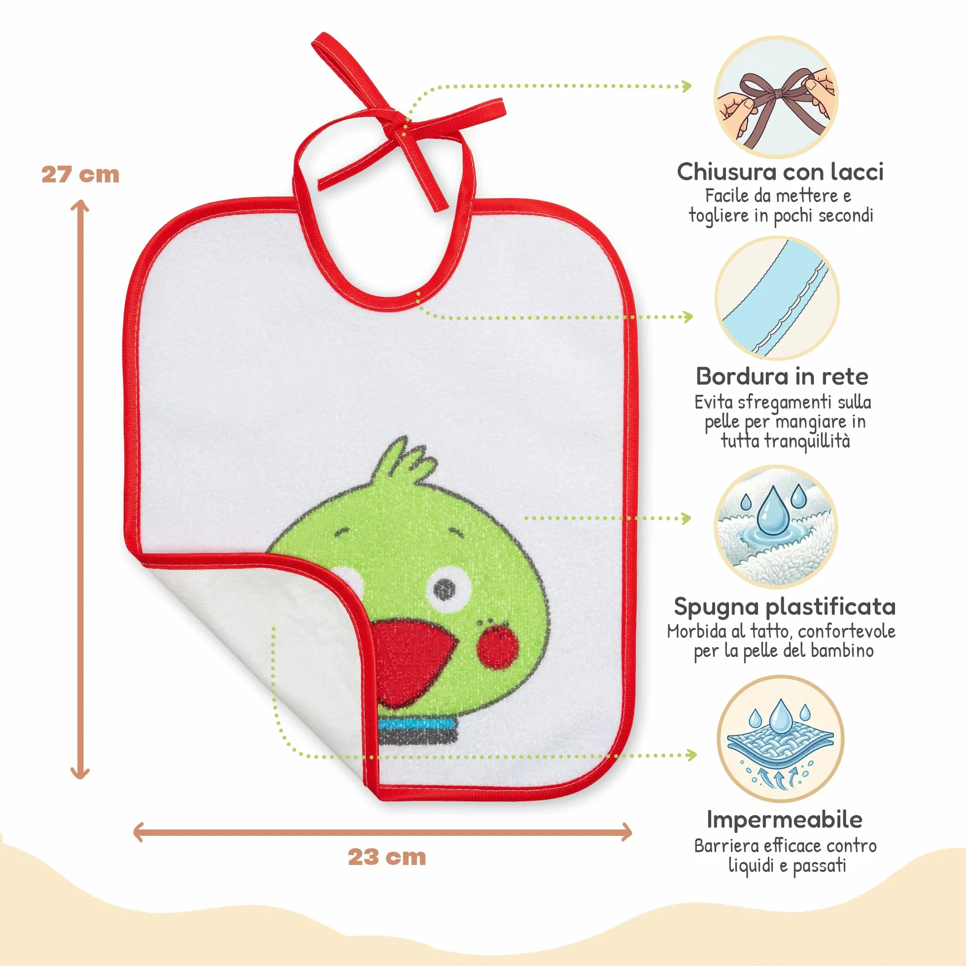 Bavaglini Impermeabili 73% Cotone 27% Poliestere Confezione da 7 23x27 cm per Bambini 6-18 Mesi