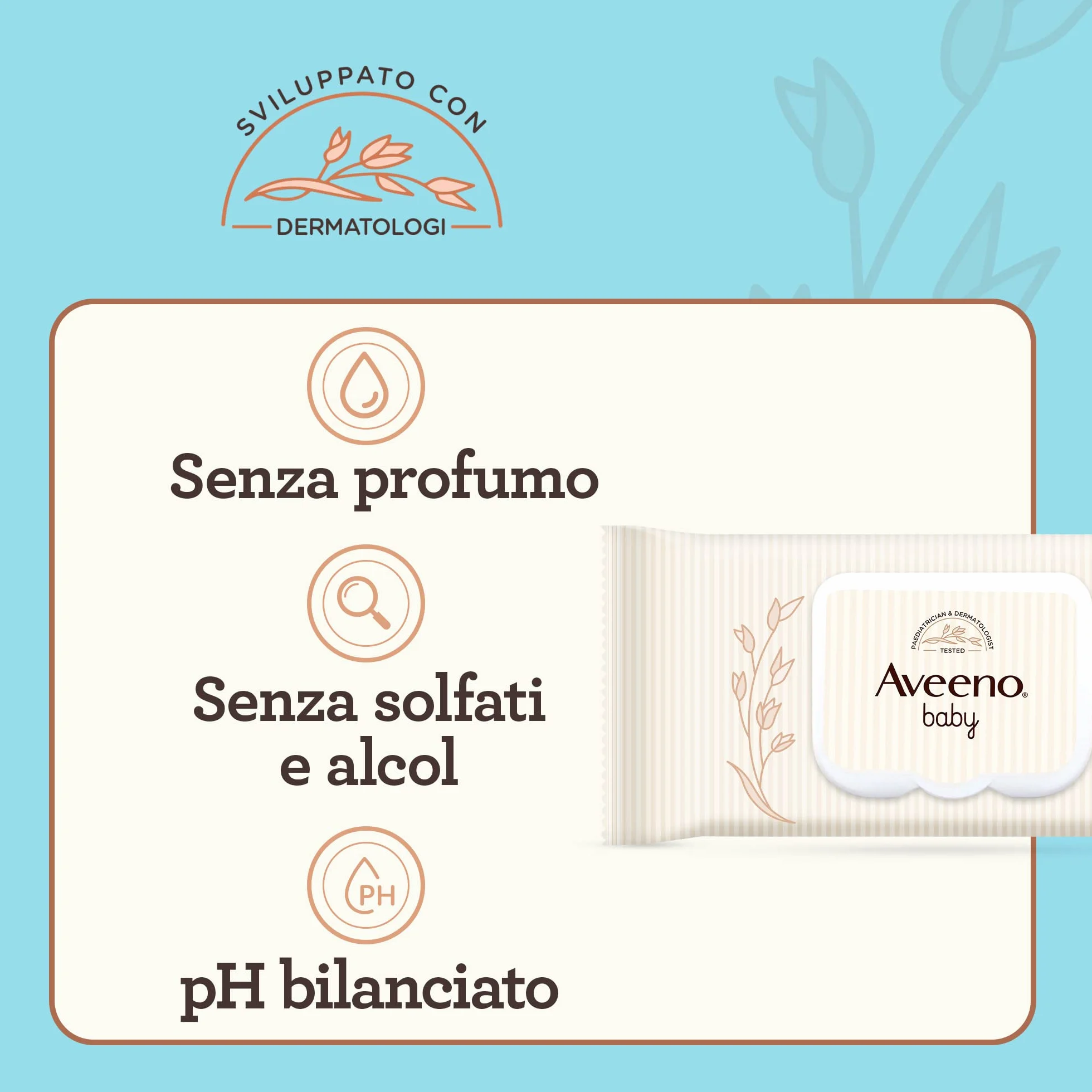 Aveeno Baby Daily Care Salviettine umidificate delicate neonati, Estratto Avena Aloe, senza profumo solfati alcol, 72 pezzi
