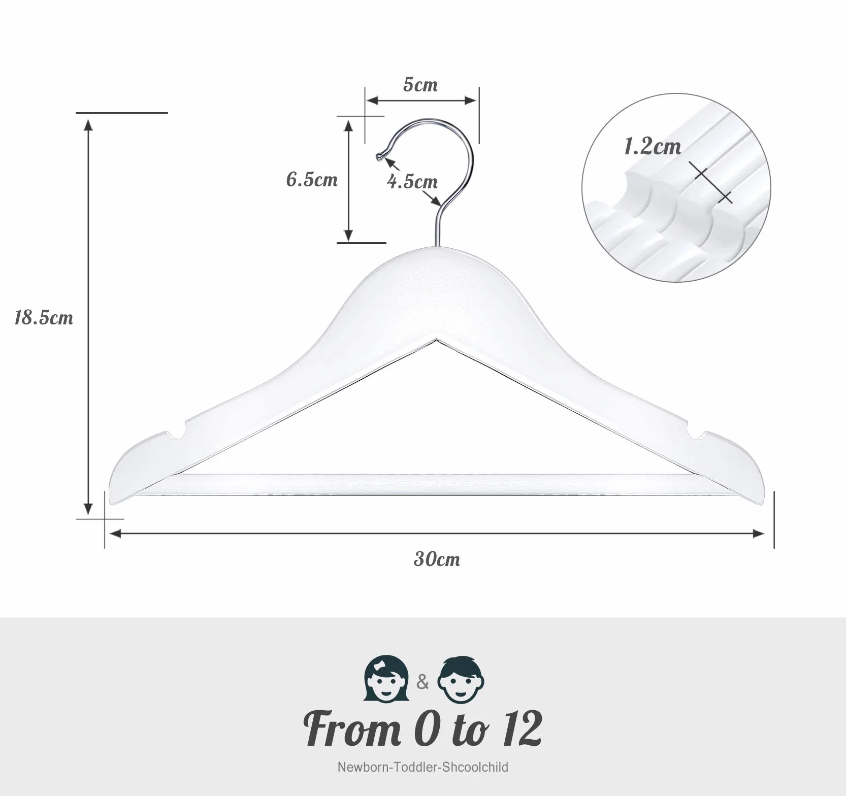 Grucce Bambini in Legno Massello 24 Pezzi 30 cm Bianco con Gancio Girevole 360°