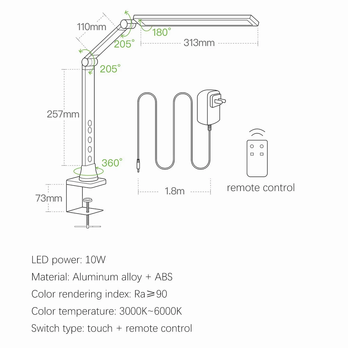 ACMHNC Lampada Da Lettura LED Dimmerabile Con Telecomando, 10W Lampada Da Scrivania Temperatura Colore 3, Luce Per Lettura Libri Lampada Da Tavolo Braccio Lungo, Funzione Di Memoria,Nero
