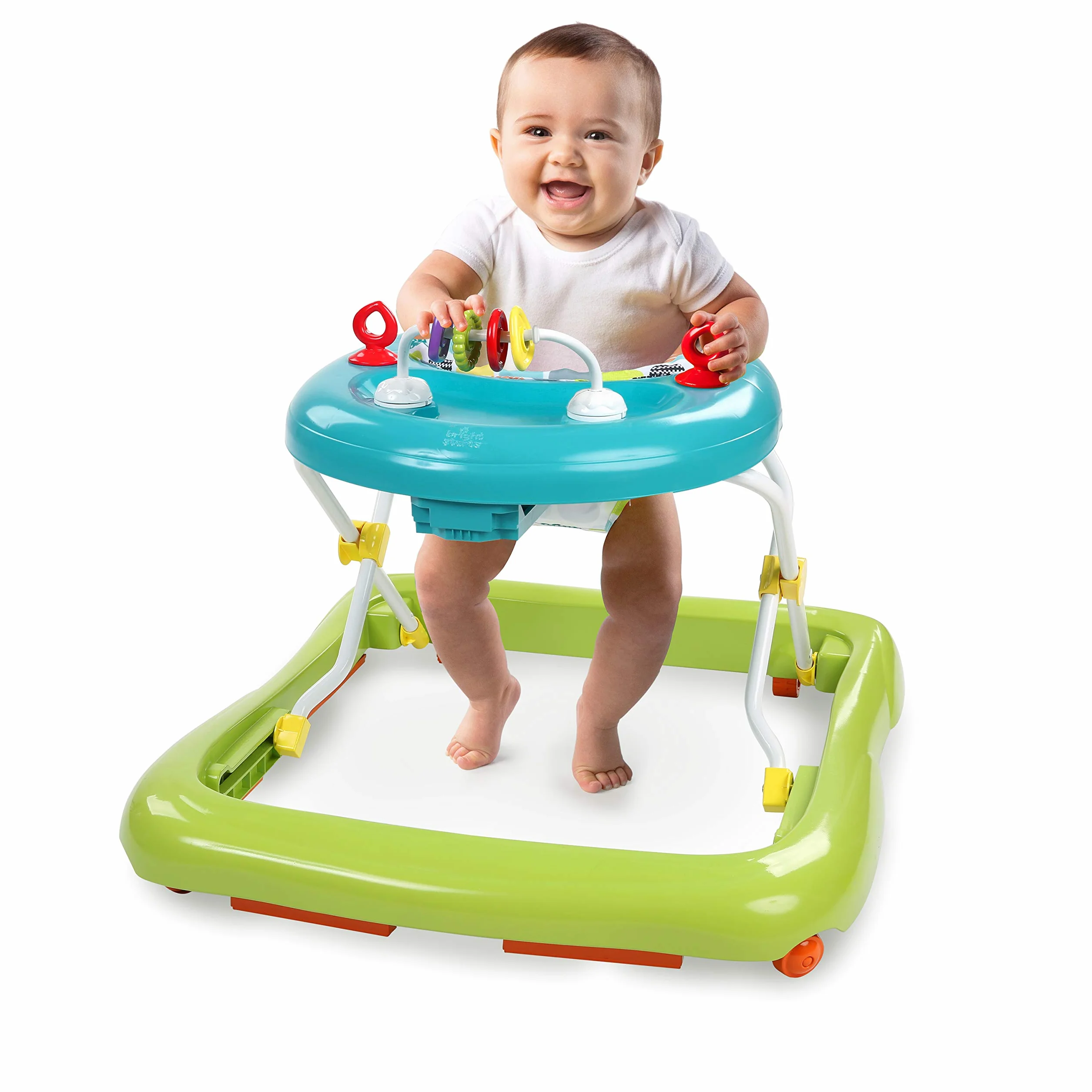 Bright Starts Girello Pieghevole per Bambini Primi Passi Giggling Safari Regolabile in Altezza Sedile Rimovibile