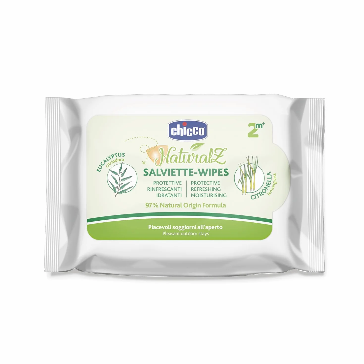 CHICCO NaturalZ Salviette Protettive, 20 pz, Citronella ed Eucalipto, Protezione Naturale Estate