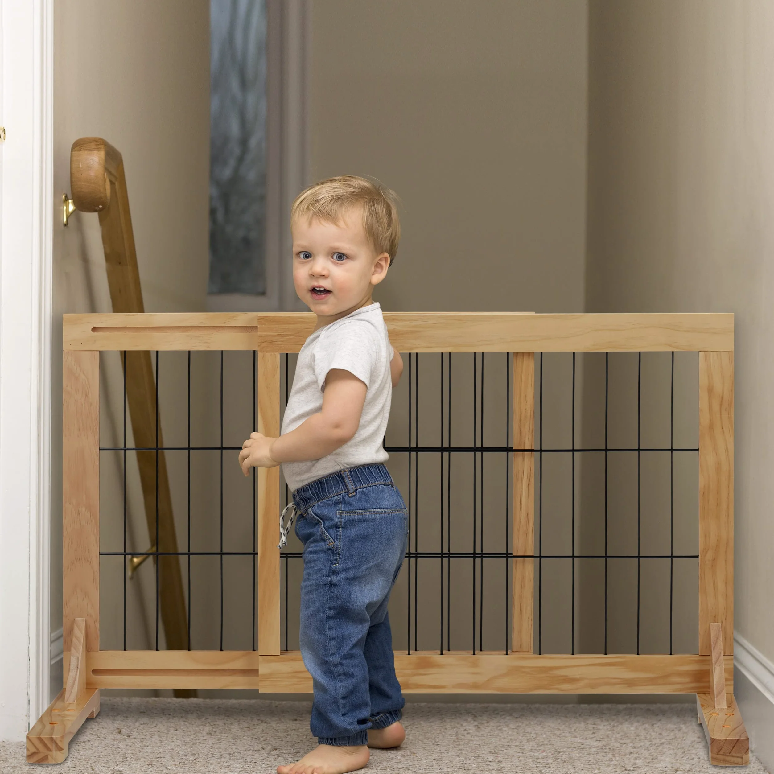 Relaxdays Cancelletto per Bambini Barriera per Cani Neonati Recinzione Scale 56x70-115 cm Naturale