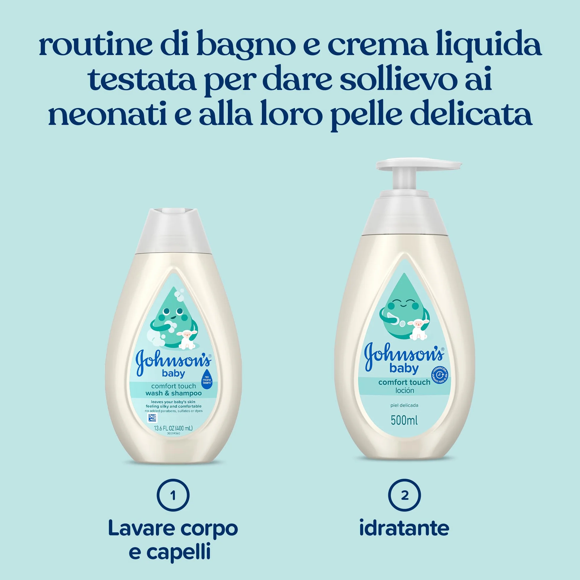 Johnson's Baby Comfort Touch Crema Liquida 500 ml, Crema idratante per neonati con fragranza al Cocco, Baby lotion per pelle delicata