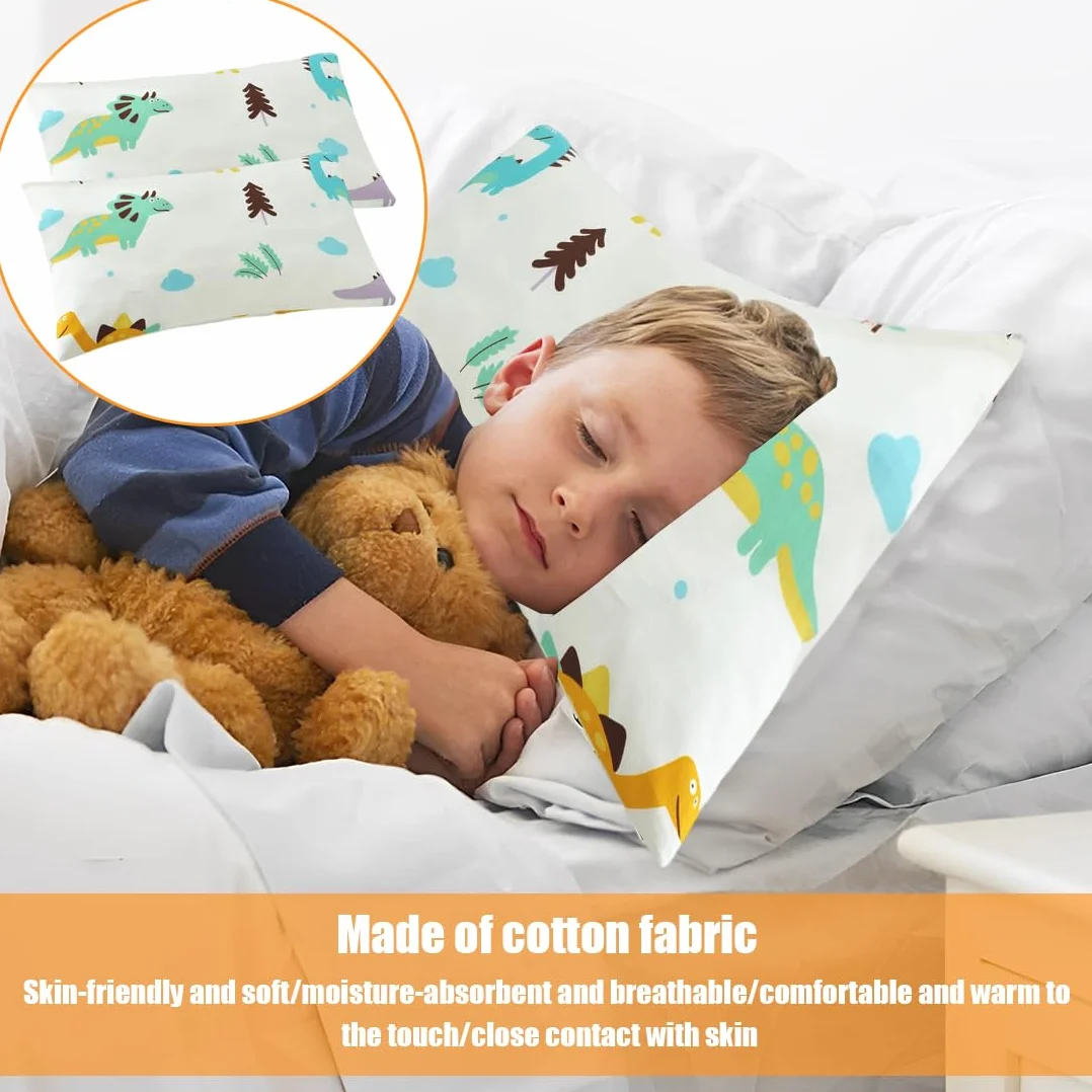 XPEX 2 Pezzi Federa Cuscino Cotone 30x50 cm Morbida Traspirante Dinosauro
