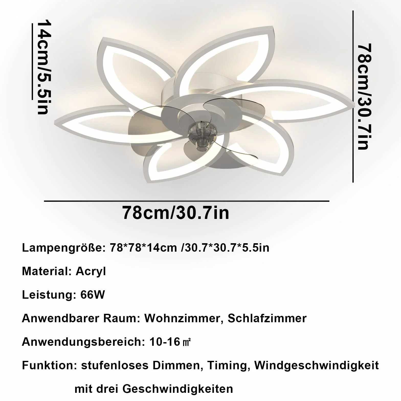 Ventilatore da soffitto a LED con luce, creatività 6 fiamme, ventilatore silenzioso dimmerabile Luce da soffitto con telecomando e controllo APP