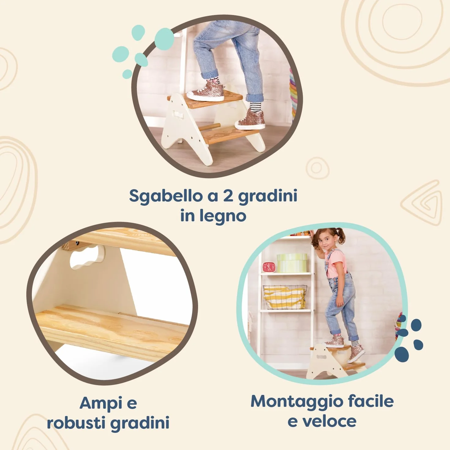 B. toys Peek-A-Boost Sgabello di legno per bambini 2 anni+