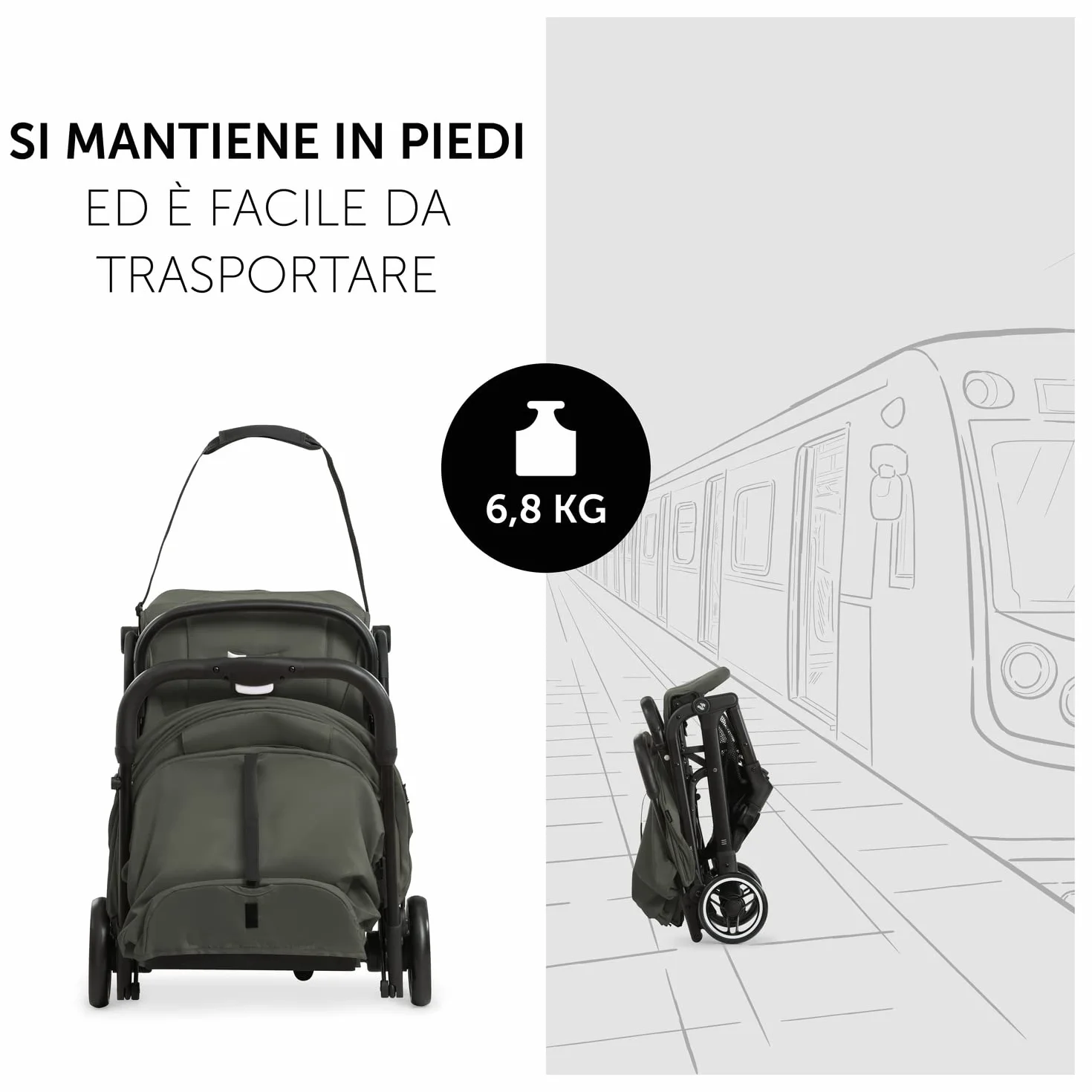 Hauck Travel N Care Passeggino Da Viaggio Reclinabile Ultraleggero 6,9kg UPF50+ Ruote EVA Verde Oliva