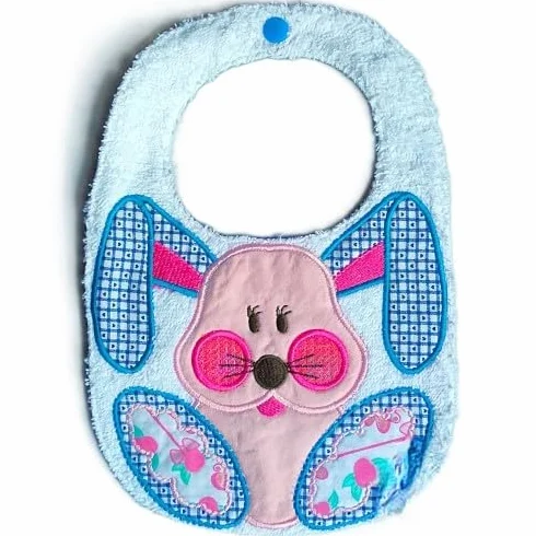 Bavaglino Bambina Bambino con Coniglietto Appliquè Doppia Consistenza Spugna Cotone Misura 18x26 cm Circonferenza Collo 30 cm