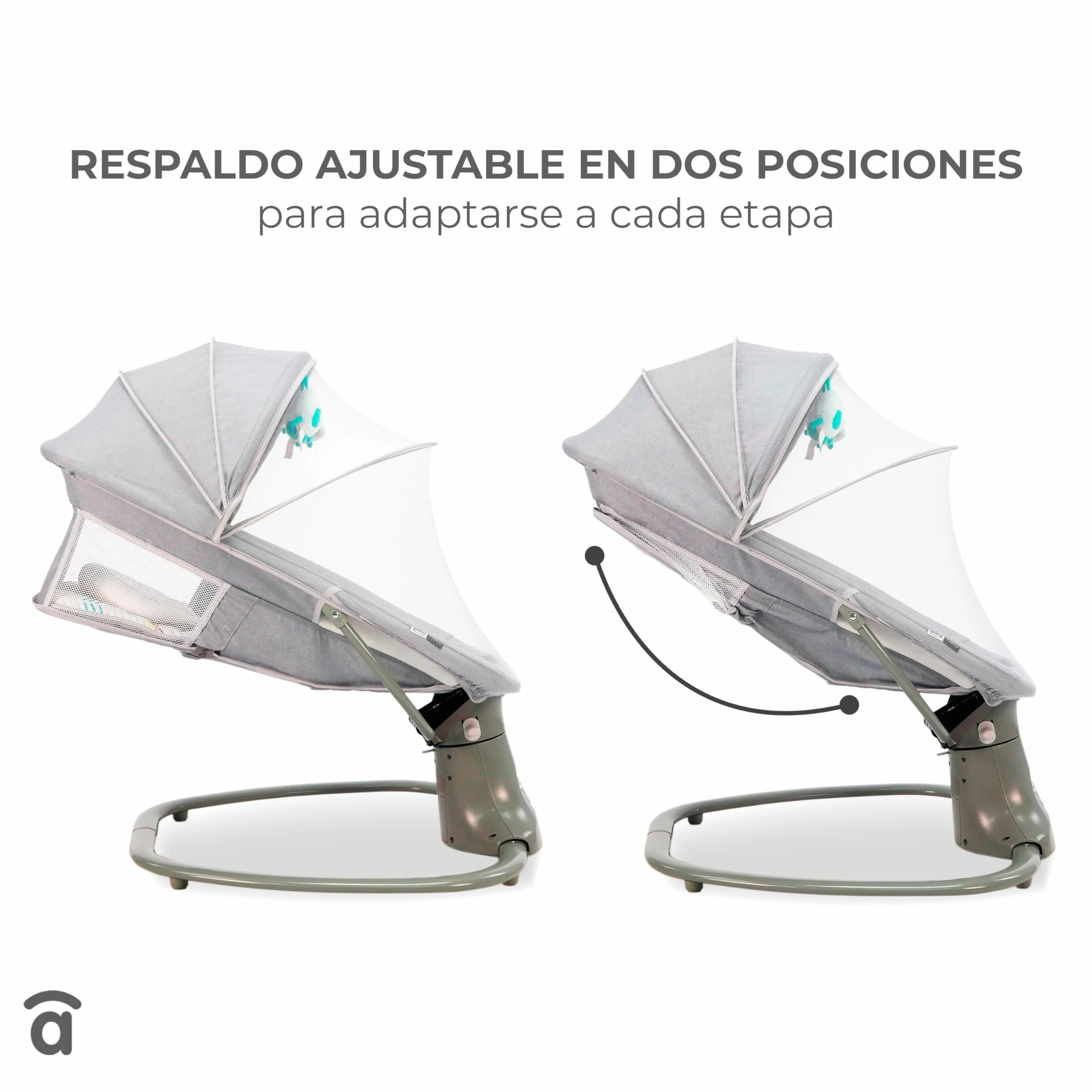 Amaca a dondolo con musica Bluetooth oscillazione automatica 5 livelli tettuccio zanzariera giocattolo poggiatesta 0 mesi 9 kg tessuto lavabile